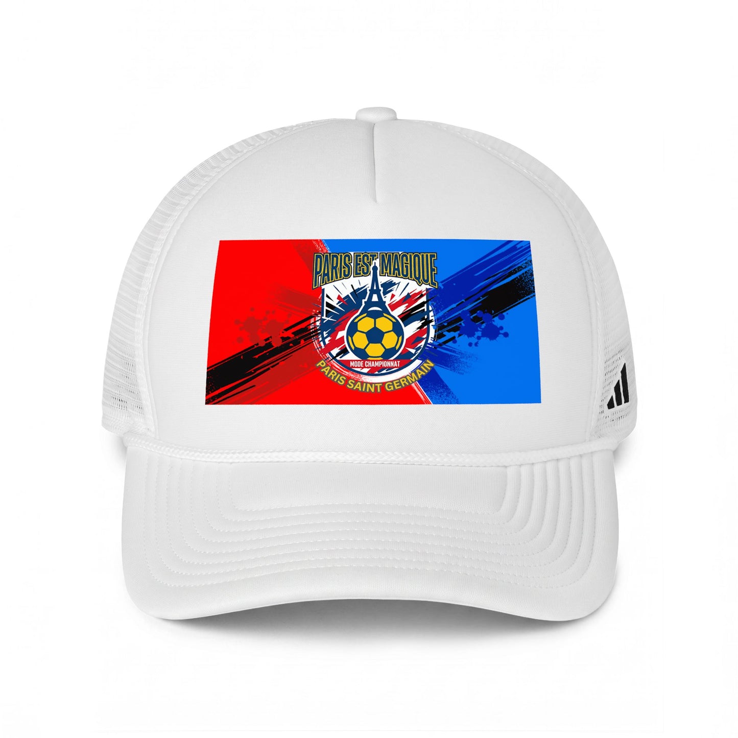 PSG Soccer Fans Crest Trucker Hat – Red, Blue and White Football Cap - Trending Novelties & Gifts