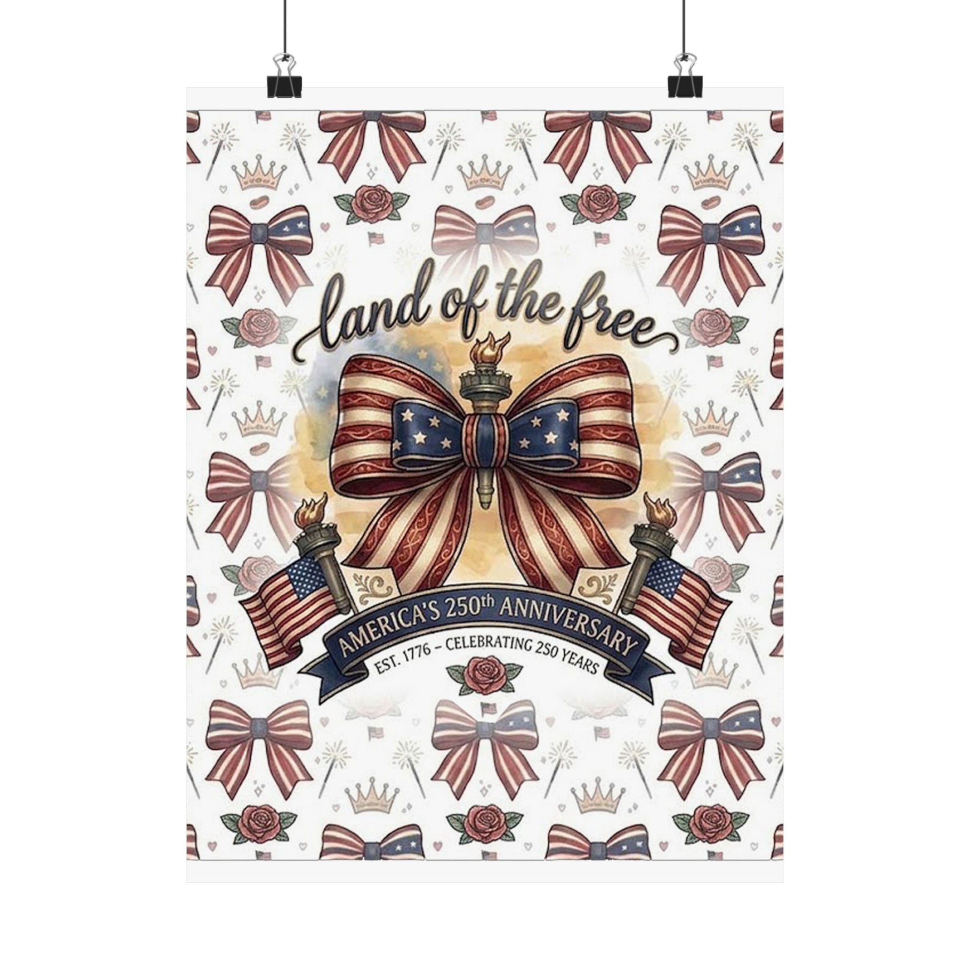 Land of the Free Patriotic Matte Poster — USA 250th Anniversary Bow Wall Art - Trending Novelties & Gifts