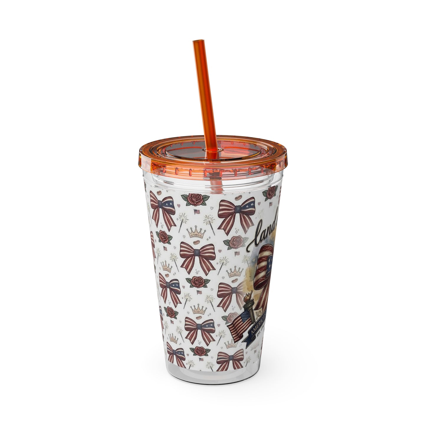 USA 250th ANNIVERSARY 16oz Tumbler with Straw | Patriotic 'Land of the Free' 16oz Tumbler with Straw - Trending Novelties & Gifts