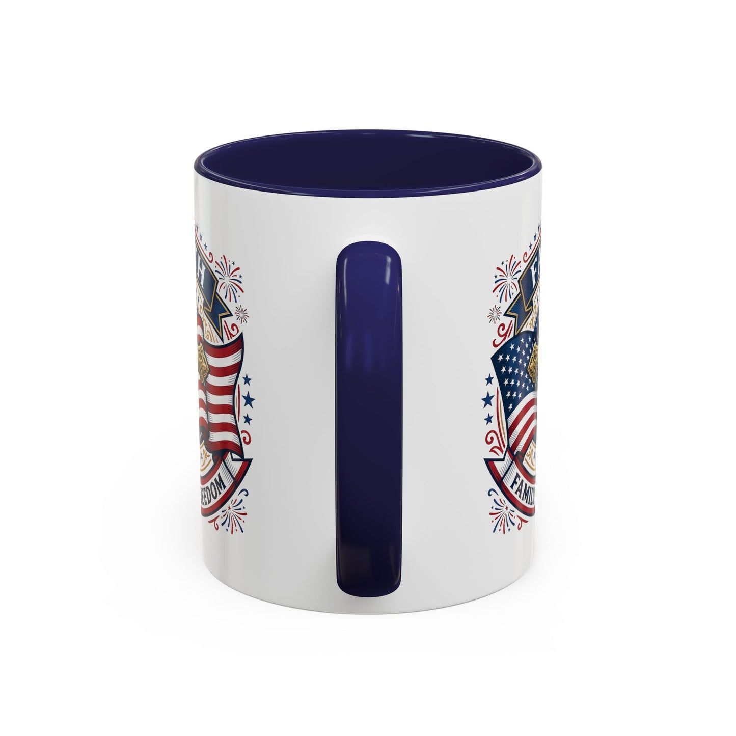 Faith, Family & Freedom Accent Coffee Mug — Patriotic Cross Mug  (USA 250th)
