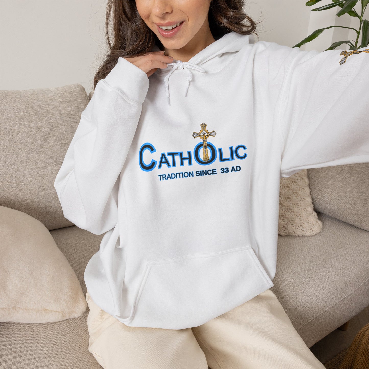 Catholic Hoodie - "Catholic: Tradition Since 33 AD" Pullover with Cross Accent (CT)