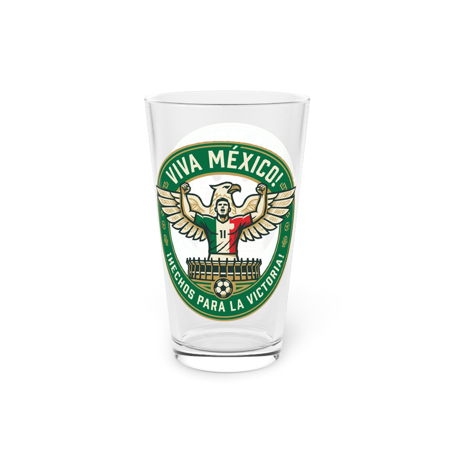 Mexico Soccer Fan Pint Glass — Viva México Football Crest Beer Glass