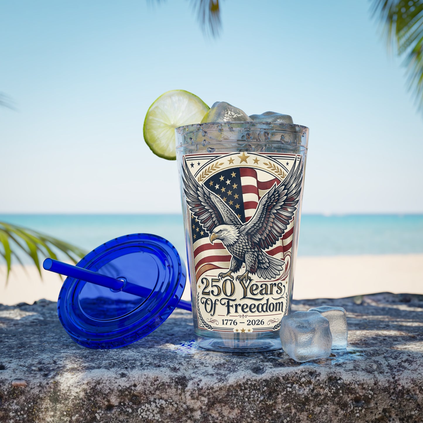 USA 250th ANNIVERSARY - Patriotic Eagle Tumbler 16oz – "250 Years of Freedom" USA Flag Straw Cup - Trending Novelties & Gifts