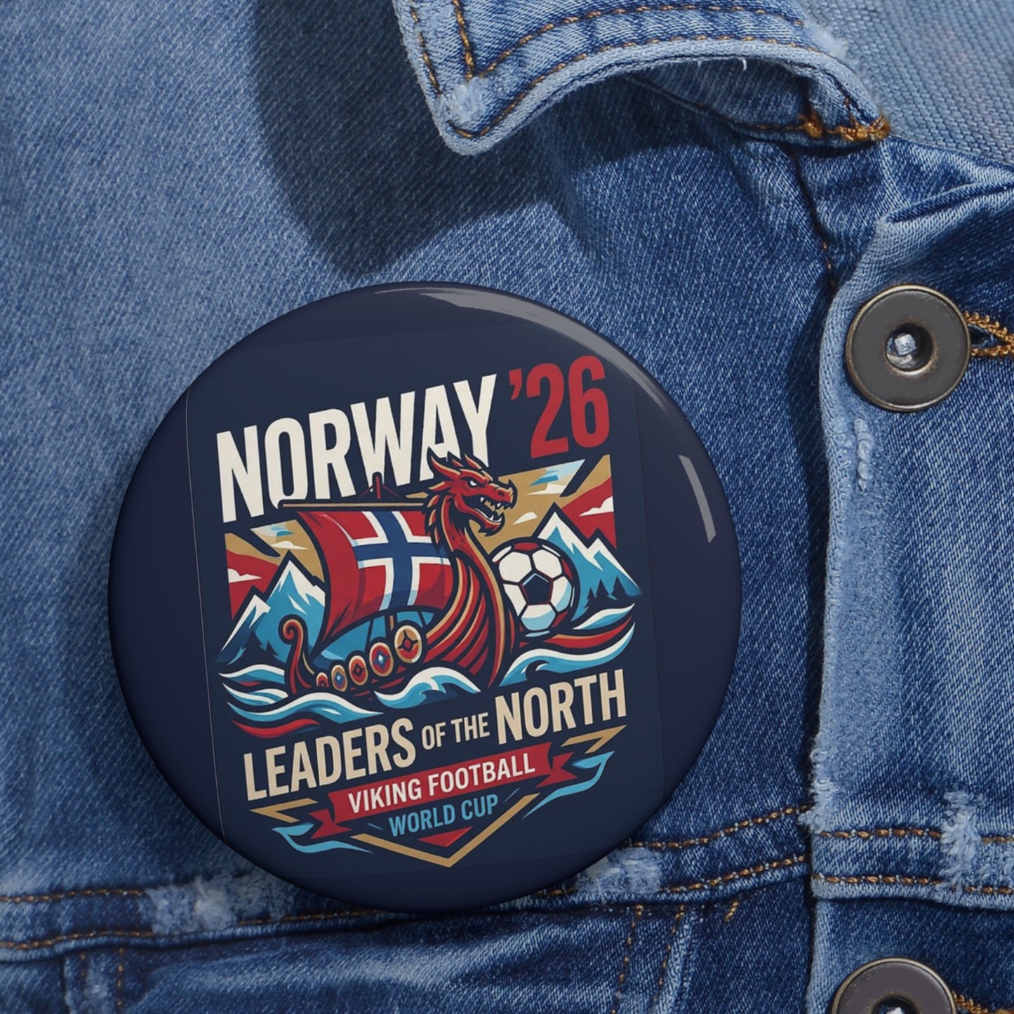Norway Viking Football Pin Button — "Leaders of the North" Soccer Badge