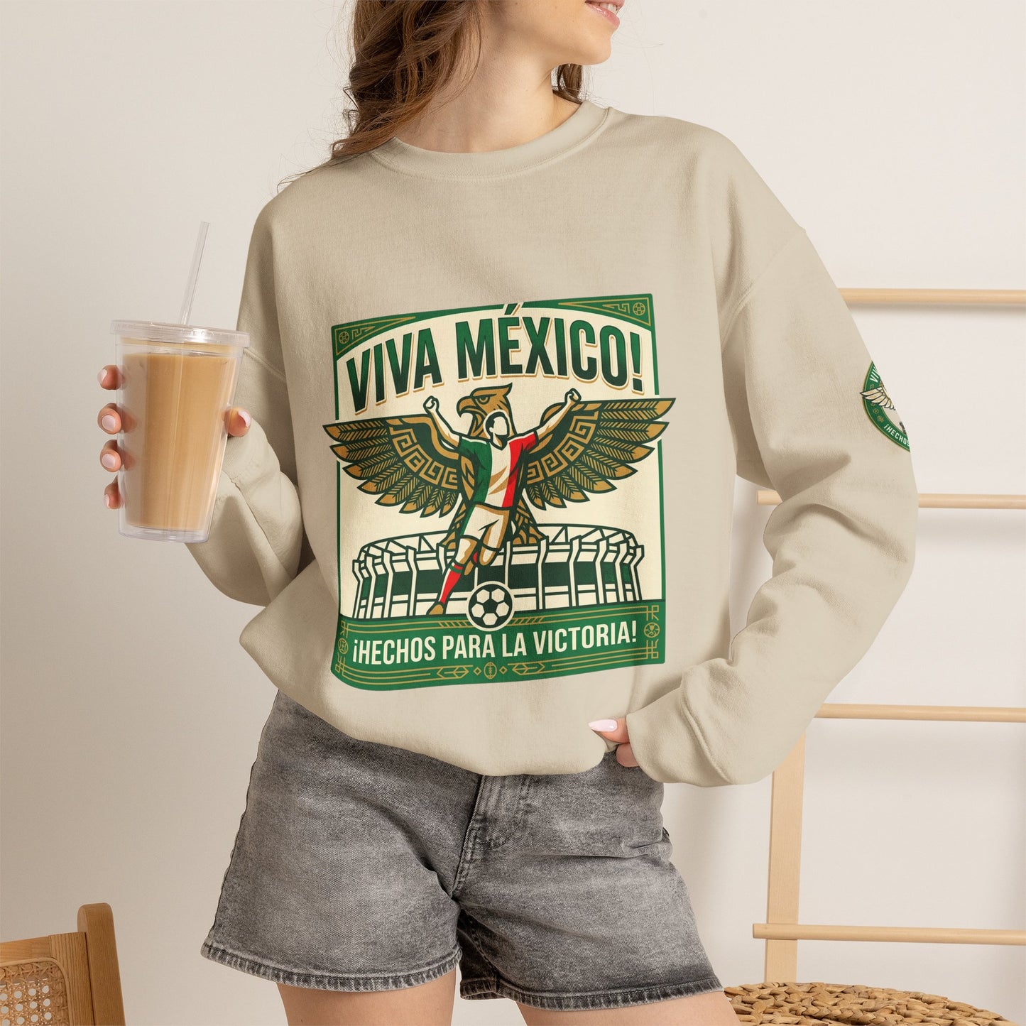 Viva México Soccer Crewneck Sweatshirt — "Hechos Para La Victoria" Soccer Fan Pullover