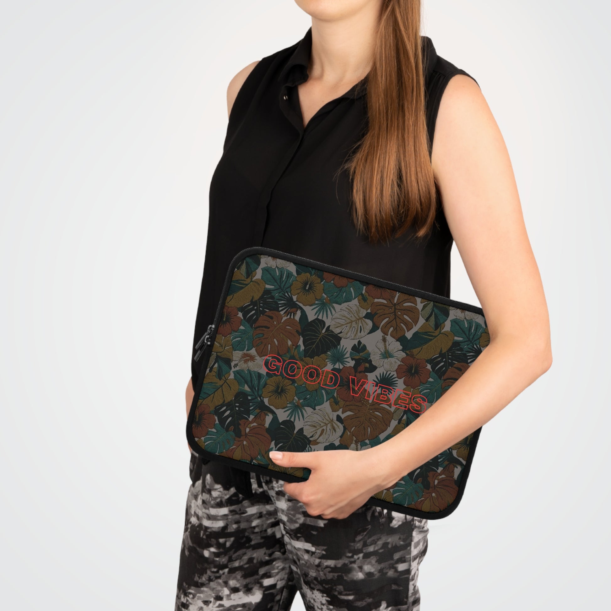 Good Vibes Tropical Laptop Sleeve — Summer Midnight Floral Protective Case - Trending Novelties & Gifts