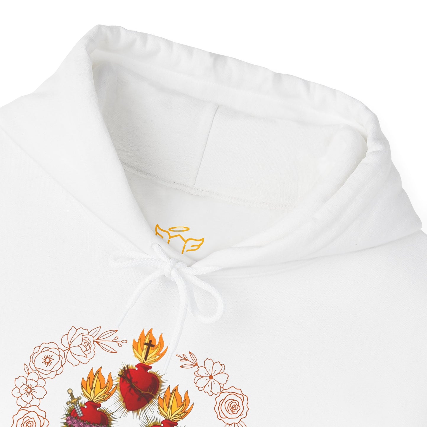 Sacred Hearts Hoodie — Three Flaming Hearts J.M.J. Devotional Sweatshirt (CT)