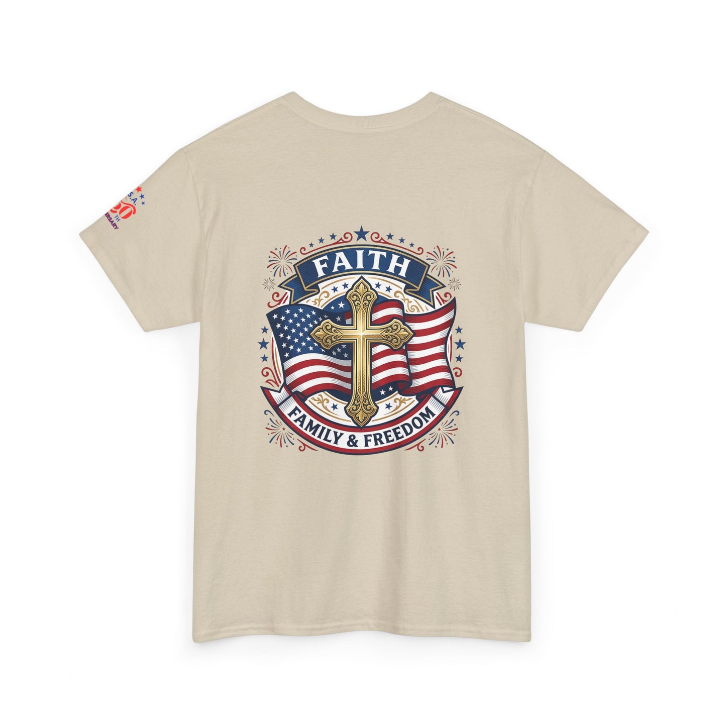Faith, Family & Freedom Tee (USA 250th) — Patriotic Cross American Flag T-Shirt