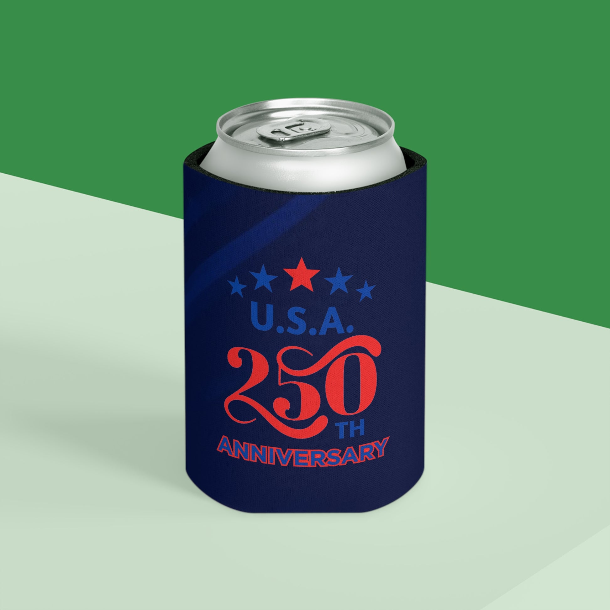USA 250th ANNIVERSARY Can Cooler — Patriotic Red & Blue Koozie - Trending Novelties & Gifts