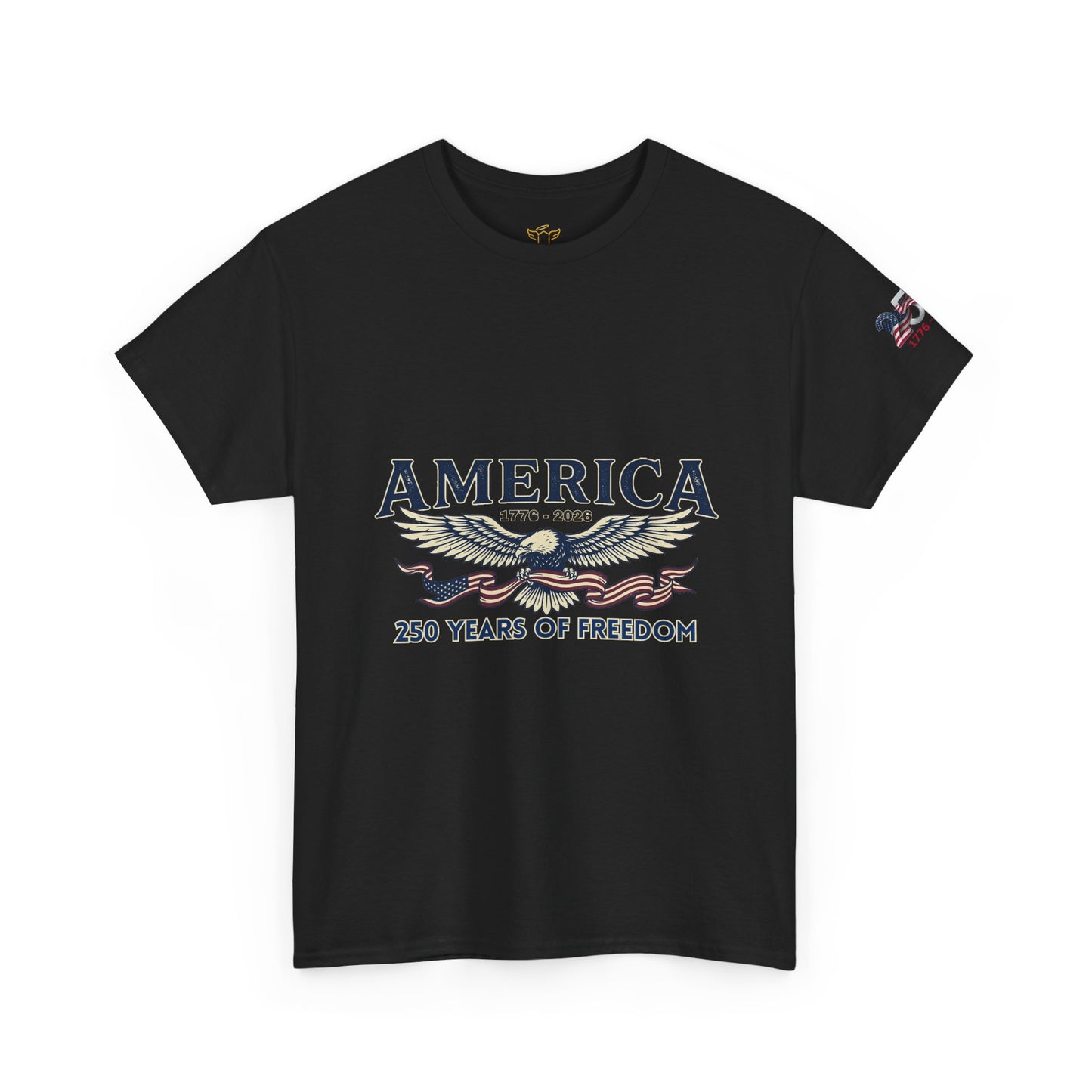 America 250 Years of Freedom T-Shirt — USA 250th ANNIVERSARY T-shirt, Black t-shirt with white text on a white background