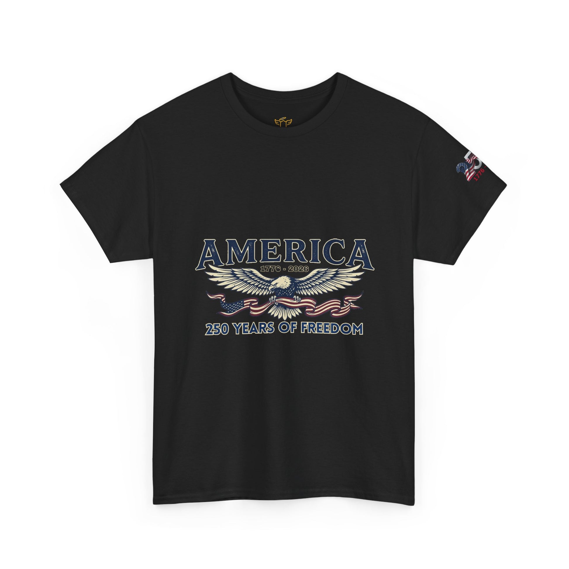 America 250 Years of Freedom T-Shirt — USA 250th ANNIVERSARY T-shirt, Black t-shirt with white text on a white background