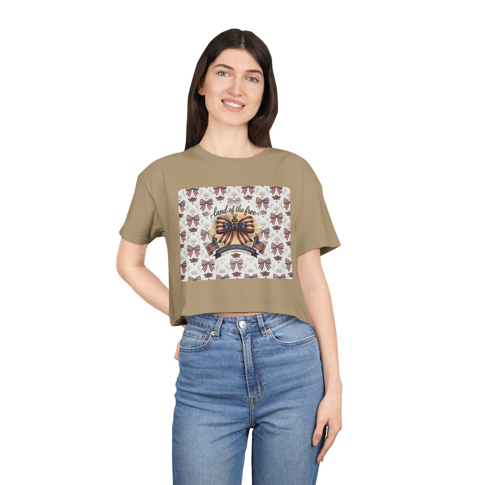 USA 250th ANNIVERSARY Women’s Crop Tee — Patriotic "Land of the Free" Women’s Crop Tee - Trending Novelties & Gifts