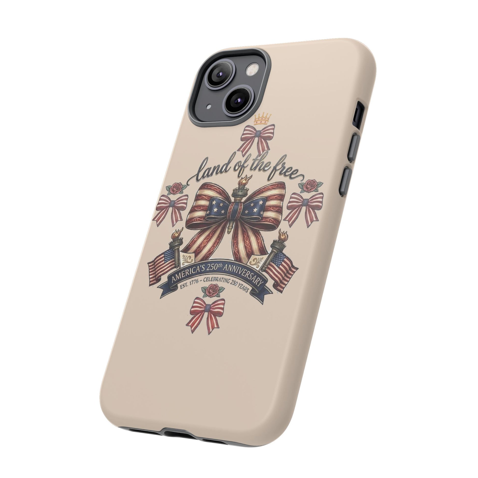 USA 250th ANNIVERSARY "Land of the Free" Tough Phone Case – USA Flag Bow Phone Cover - Trending Novelties & Gifts