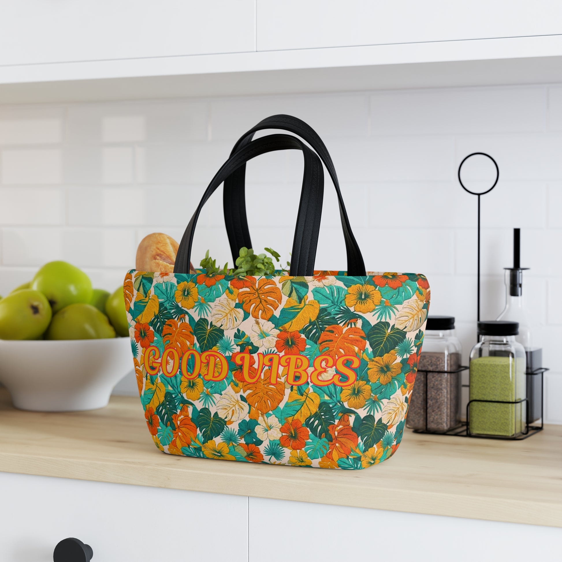 Tropical 'Good Vibes' Lunch Bag — Insulated Summer Cooler Tote - Trending Novelties & Gifts
