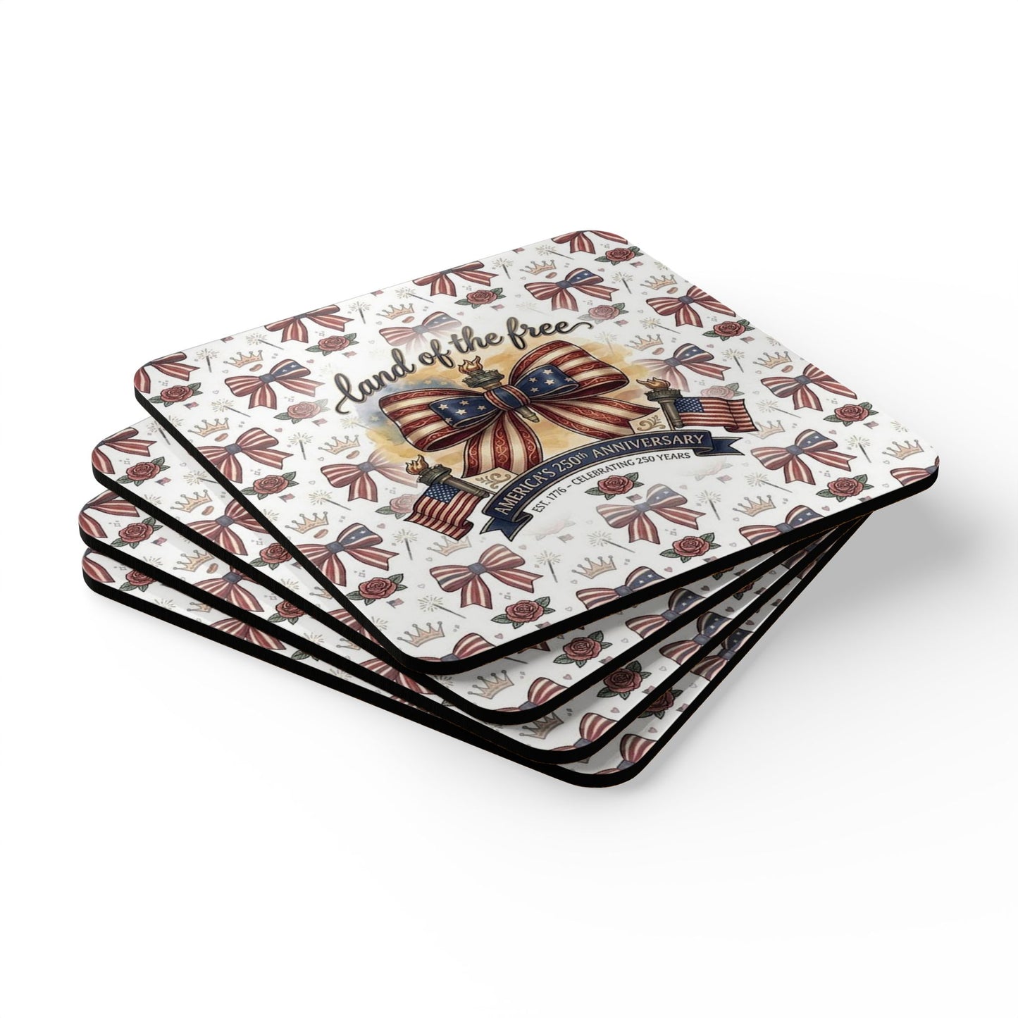 Patriotic 4 th of July Coaster Set — USA 250th Anniversary Drink Coasters - Trending Novelties & Gifts