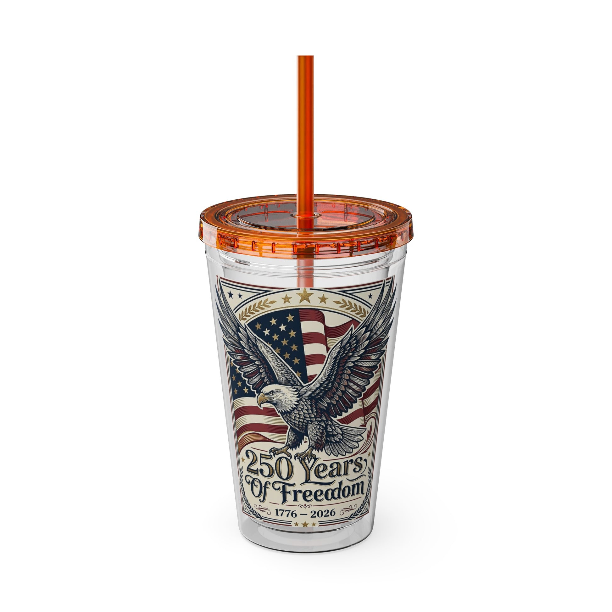 USA 250th ANNIVERSARY - Patriotic Eagle Tumbler 16oz – "250 Years of Freedom" USA Flag Straw Cup - Trending Novelties & Gifts