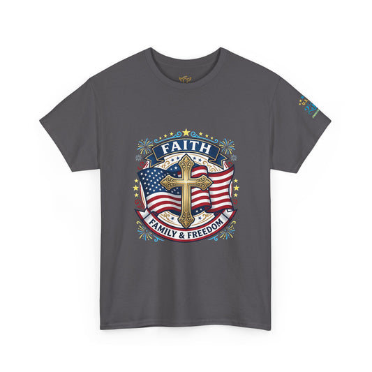 Faith, Family & Freedom T-Shirt — American Flag Cross Patriotic Tee (USA 250th) - Trending Novelties & Gifts