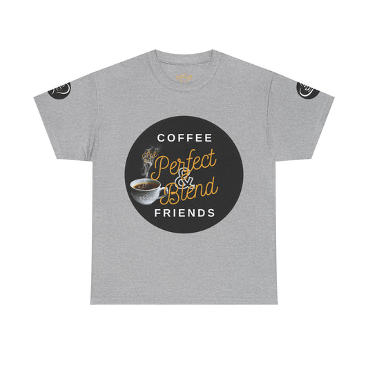 Coffee Lovers Cotton T-shirt, Gray t-shirt with a coffee-themed graphic and text on a white background