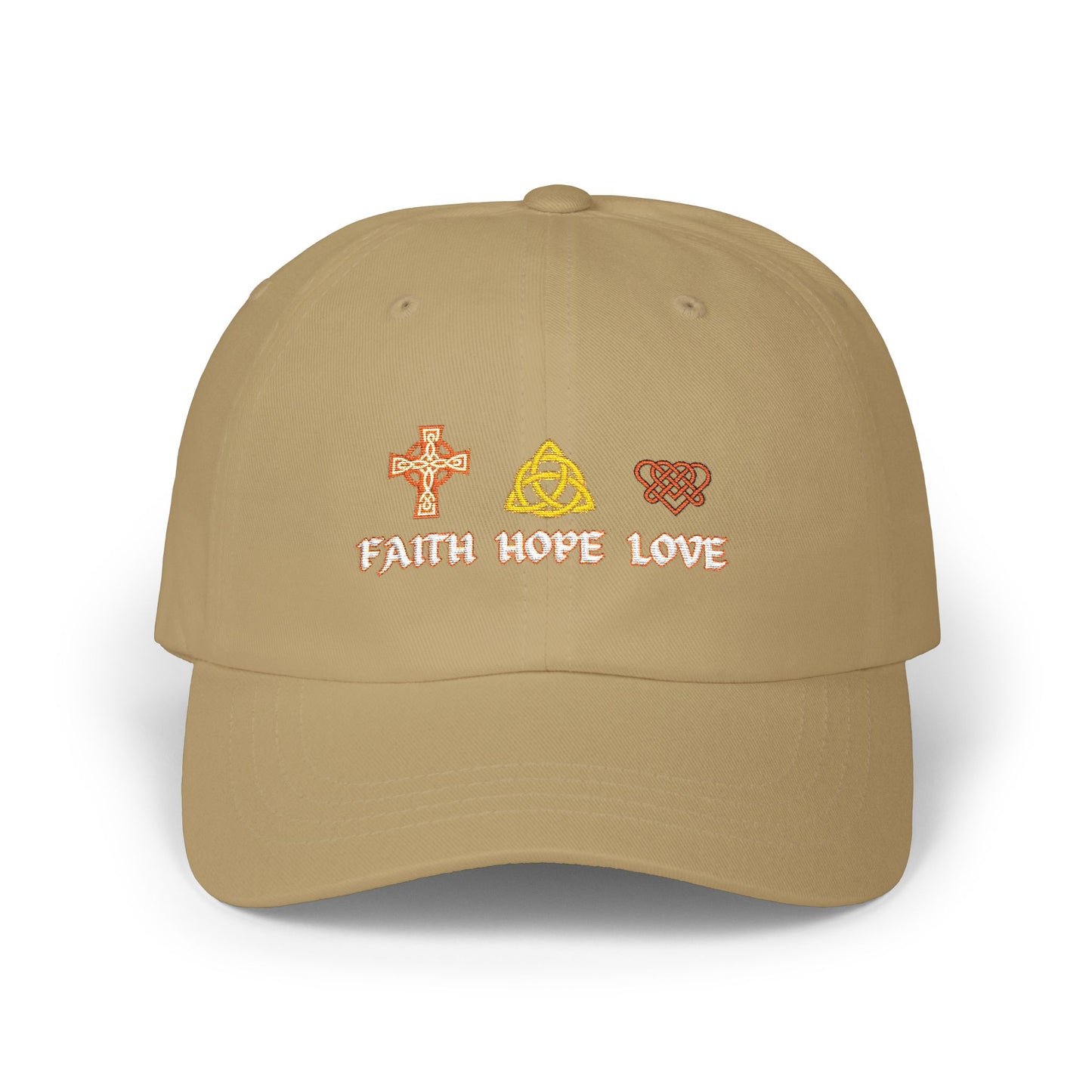 Celtic Faith Hope Love Cap — Embroidered Celtic Christian Symbols Baseball Cap (EM)