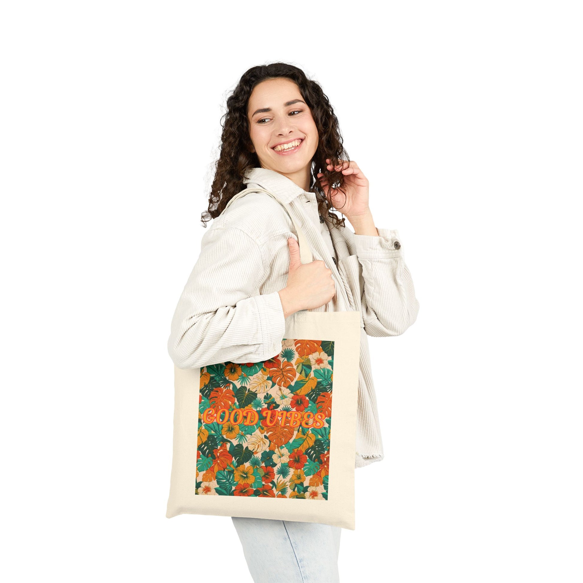 Summer Tote Bag — 'Good Vibes' Retro Floral Canvas Tote - Trending Novelties & Gifts