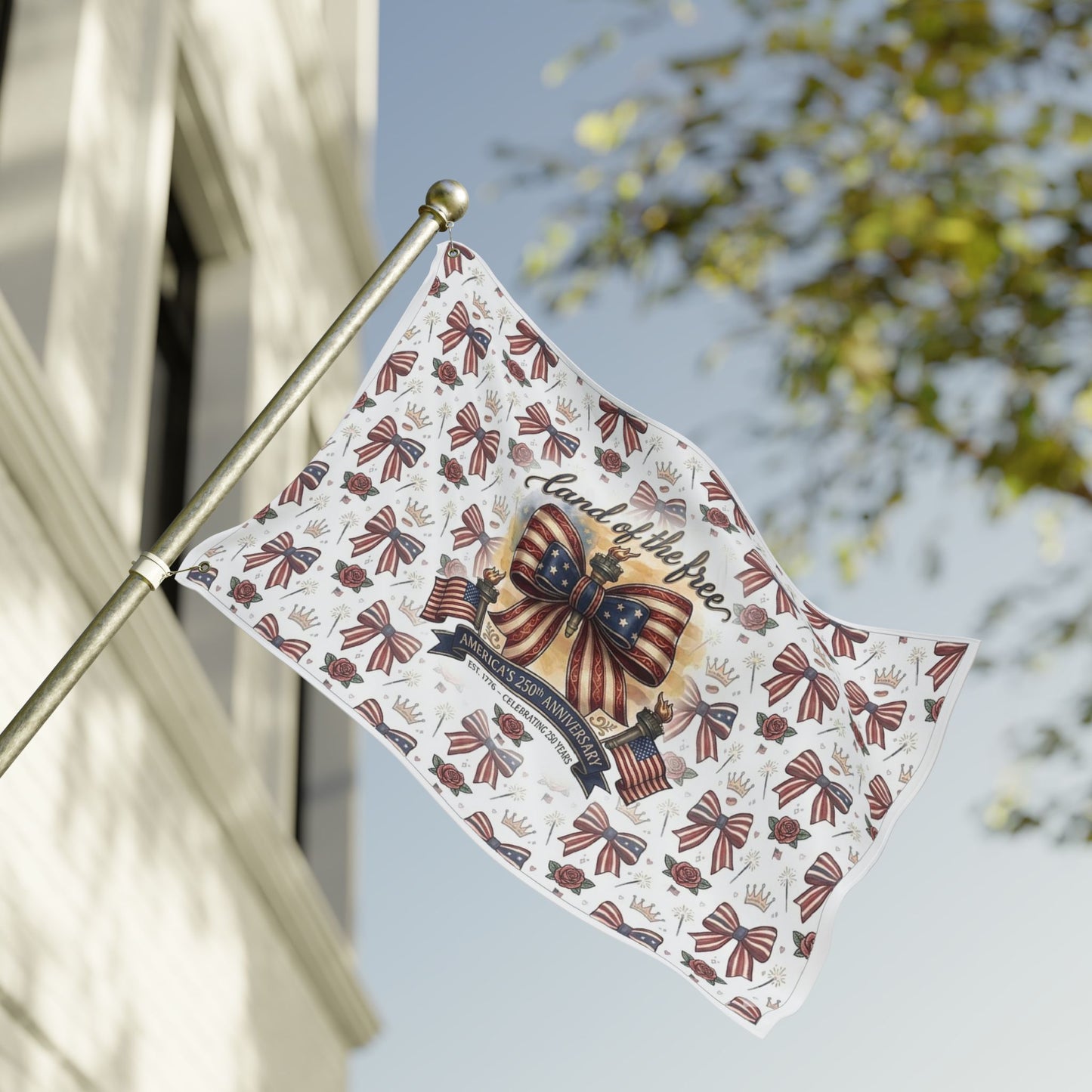 USA 250th ANNIVERSARY Double-Sided Garden Flag — "Land of the Free" Patriotic Bow 4th of July Decoration - Trending Novelties & Gifts