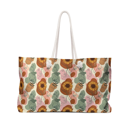 Boho Sunflower Weekender Bag – Floral Abstract Tote for Summer Travel & Beach - Trending Novelties & Gifts