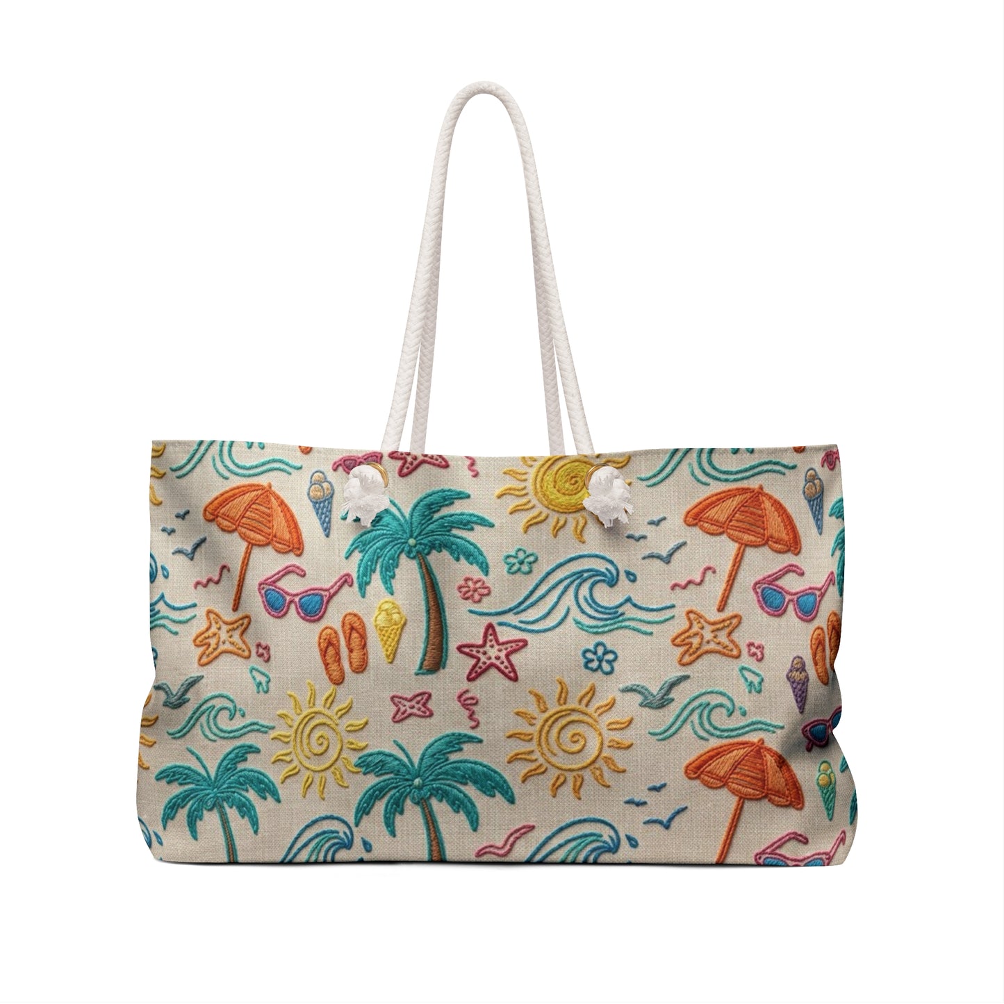 Tropical Beach Weekender Bag — Summer Travel Tote with Palm Trees, Umbrellas & Sun. - Trending Novelties & Gifts