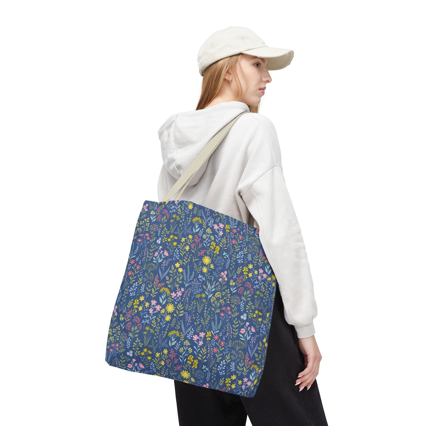 Wildflower Meadow Tote Bag — Blue Floral All-Over Print Eco Tote (summer)