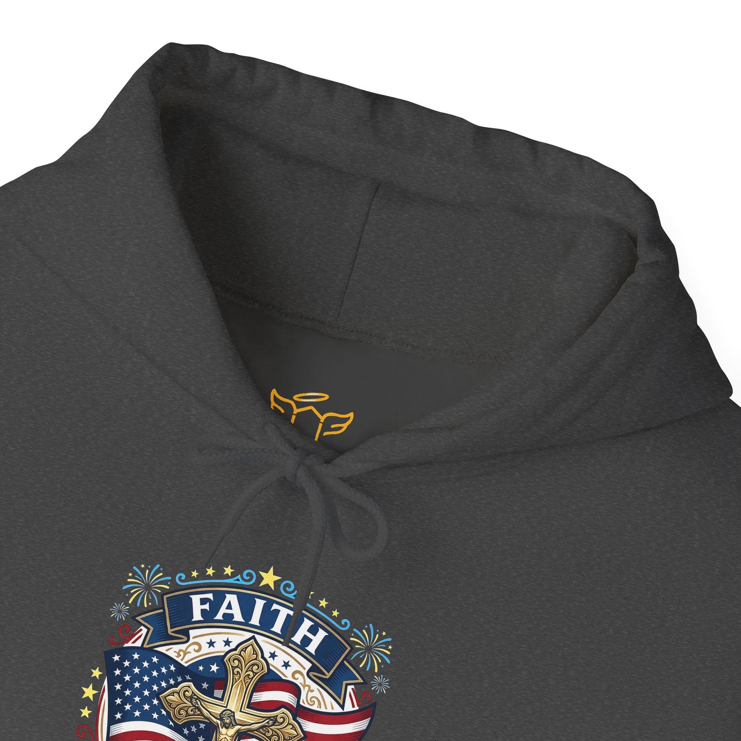 Catholic Faith, Family & Freedom Hoodie — American Flag Cross Patriotic Pullover (USA 250th)