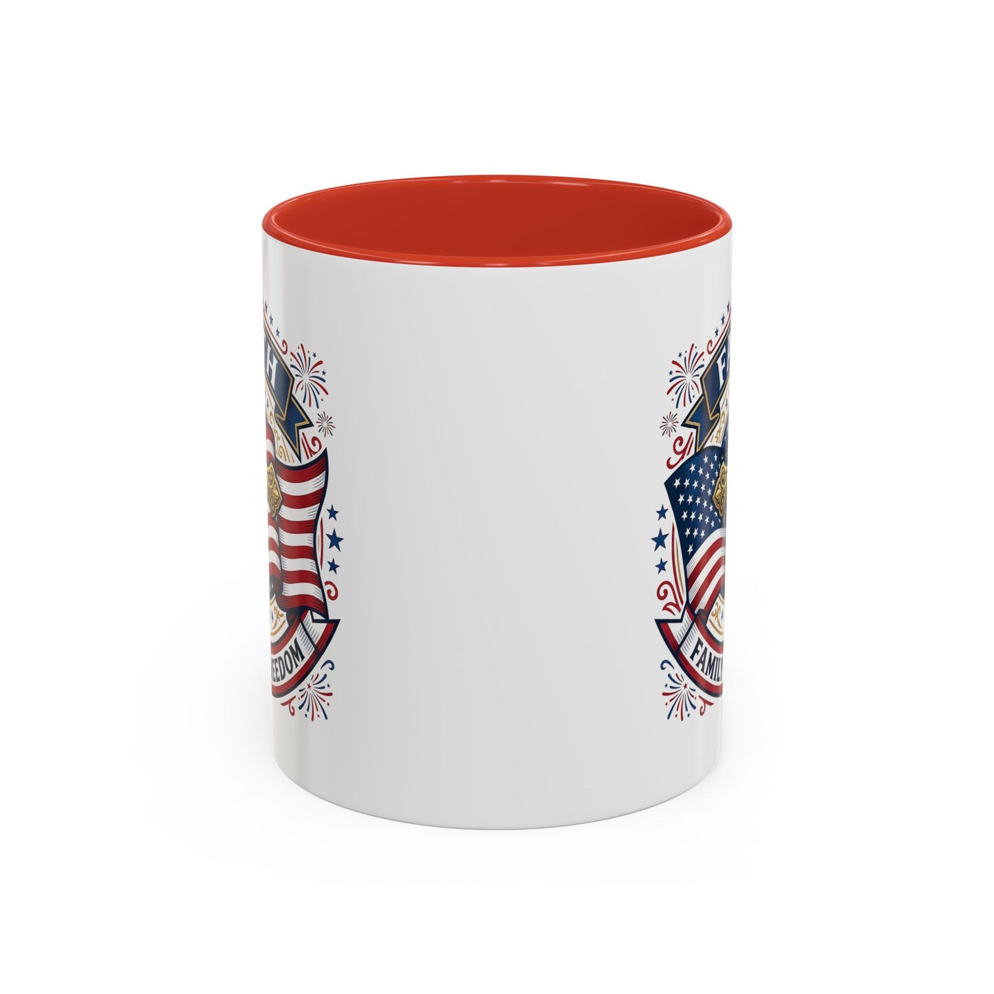 Faith, Family & Freedom Accent Coffee Mug — Patriotic Cross Mug  (USA 250th)