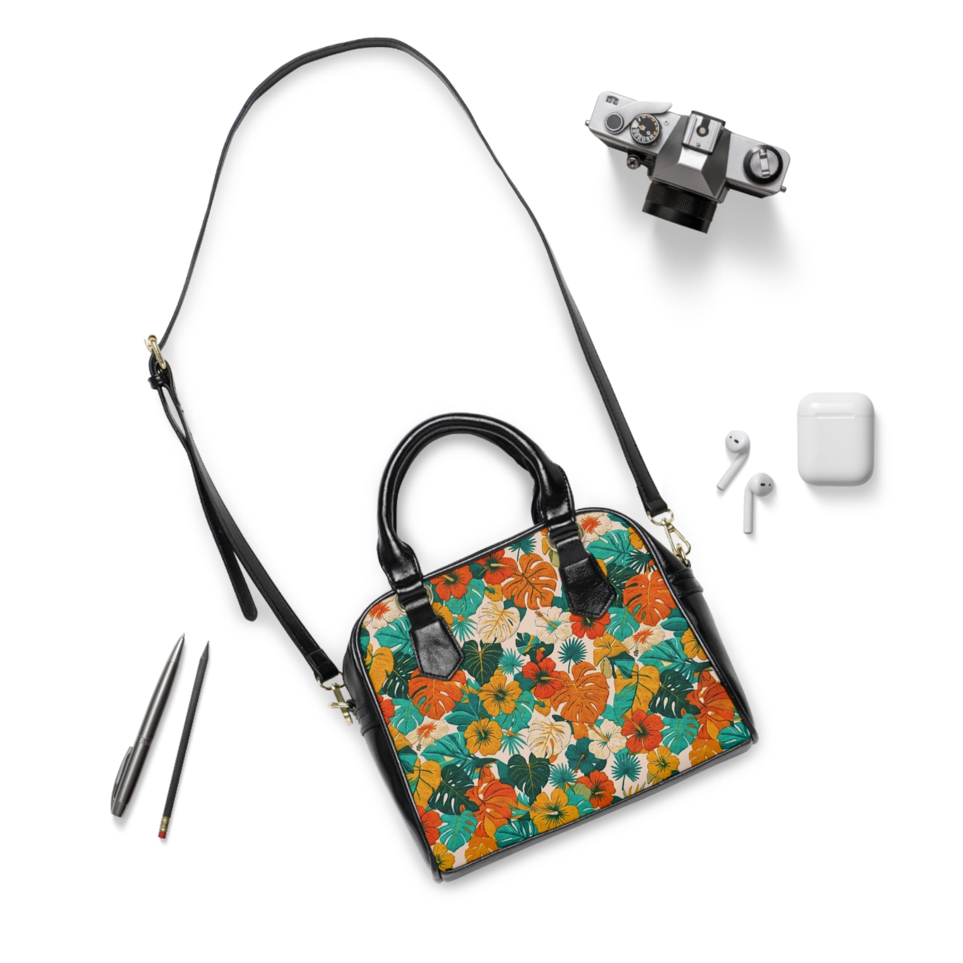 Floral Vintage Shoulder Handbag – Orange & Teal  Summer Tropical Purse - Trending Novelties & Gifts