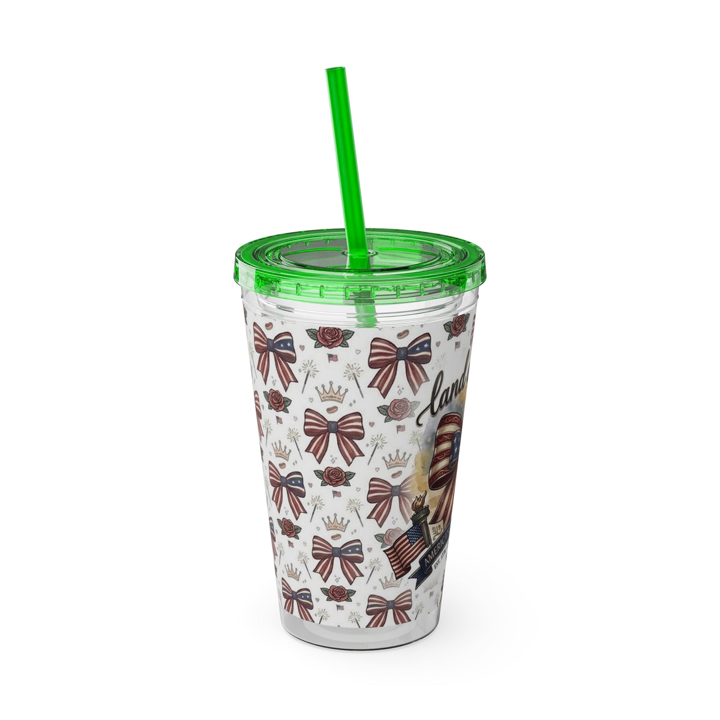USA 250th ANNIVERSARY 16oz Tumbler with Straw | Patriotic 'Land of the Free' 16oz Tumbler with Straw - Trending Novelties & Gifts
