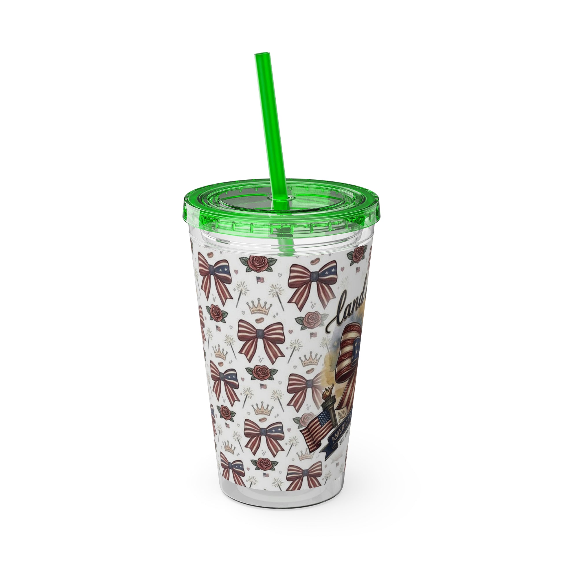 USA 250th ANNIVERSARY 16oz Tumbler with Straw | Patriotic 'Land of the Free' 16oz Tumbler with Straw - Trending Novelties & Gifts