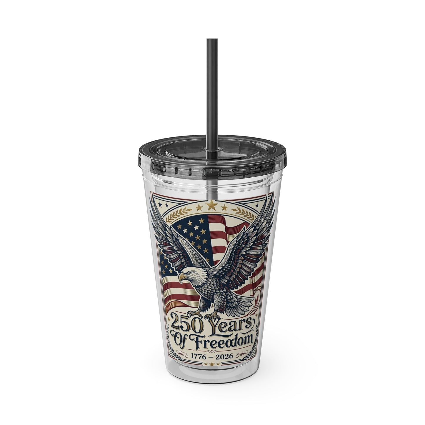 USA 250th ANNIVERSARY - Patriotic Eagle Tumbler 16oz – "250 Years of Freedom" USA Flag Straw Cup - Trending Novelties & Gifts