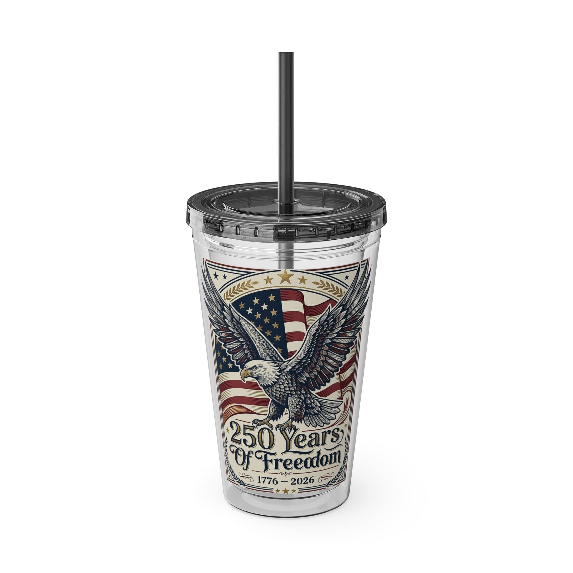 USA 250th ANNIVERSARY - Patriotic Eagle Tumbler 16oz – "250 Years of Freedom" USA Flag Straw Cup - Trending Novelties & Gifts