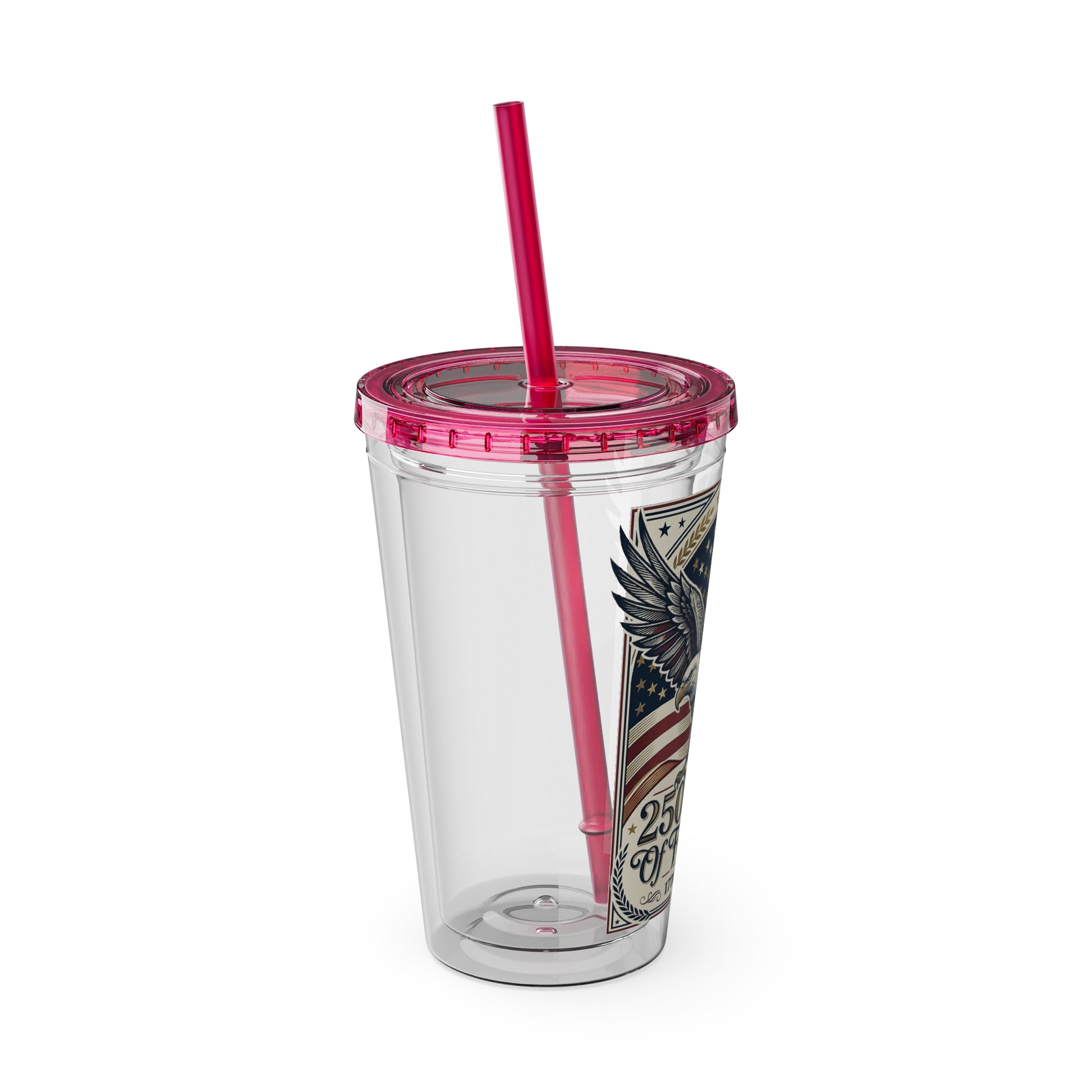 USA 250th ANNIVERSARY - Patriotic Eagle Tumbler 16oz – "250 Years of Freedom" USA Flag Straw Cup - Trending Novelties & Gifts