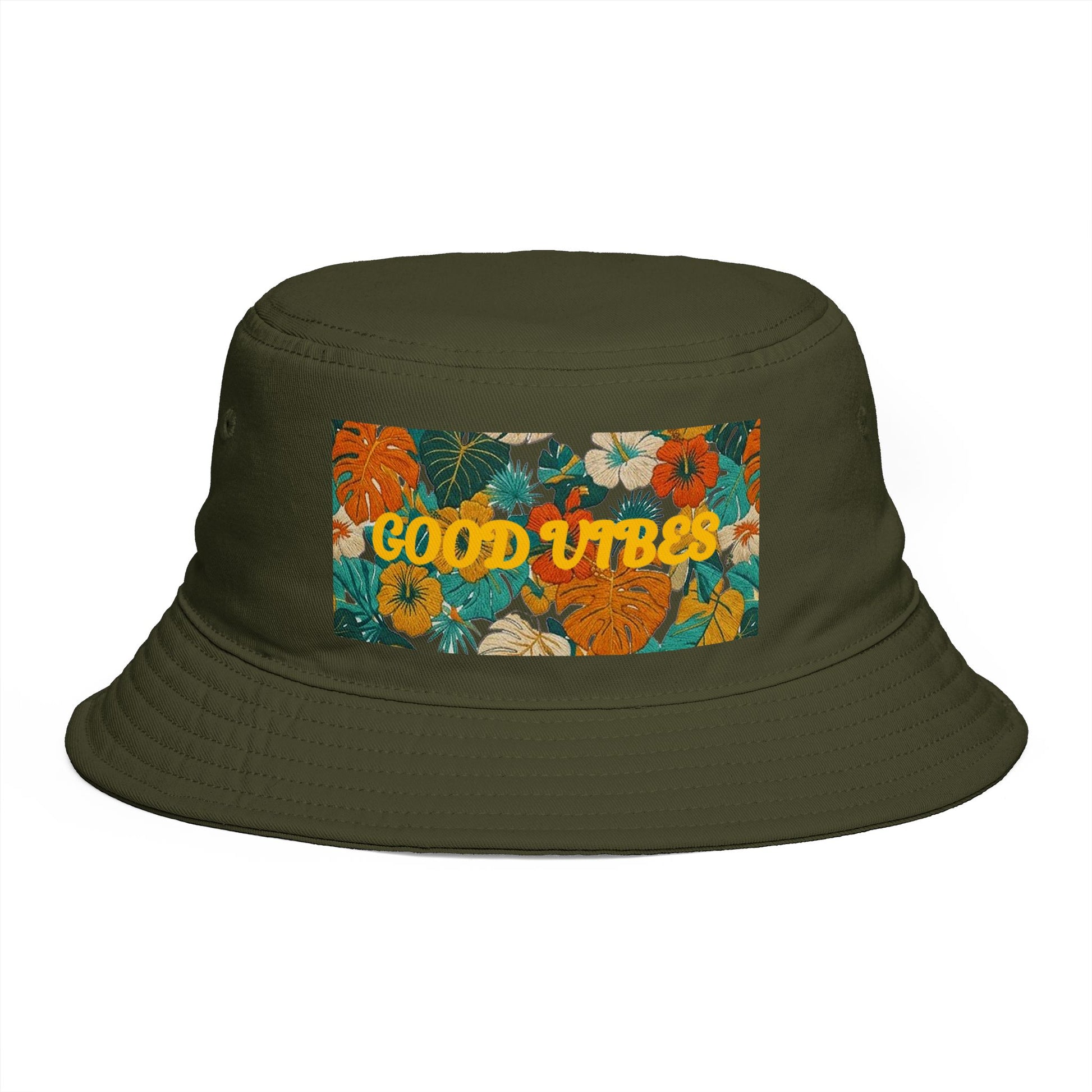 Summer Bucket Hat — 'Good Vibes' Floral Bucket Hat, Retro Tropical Sun Hat for Beach, Festival & Summer - Trending Novelties & Gifts
