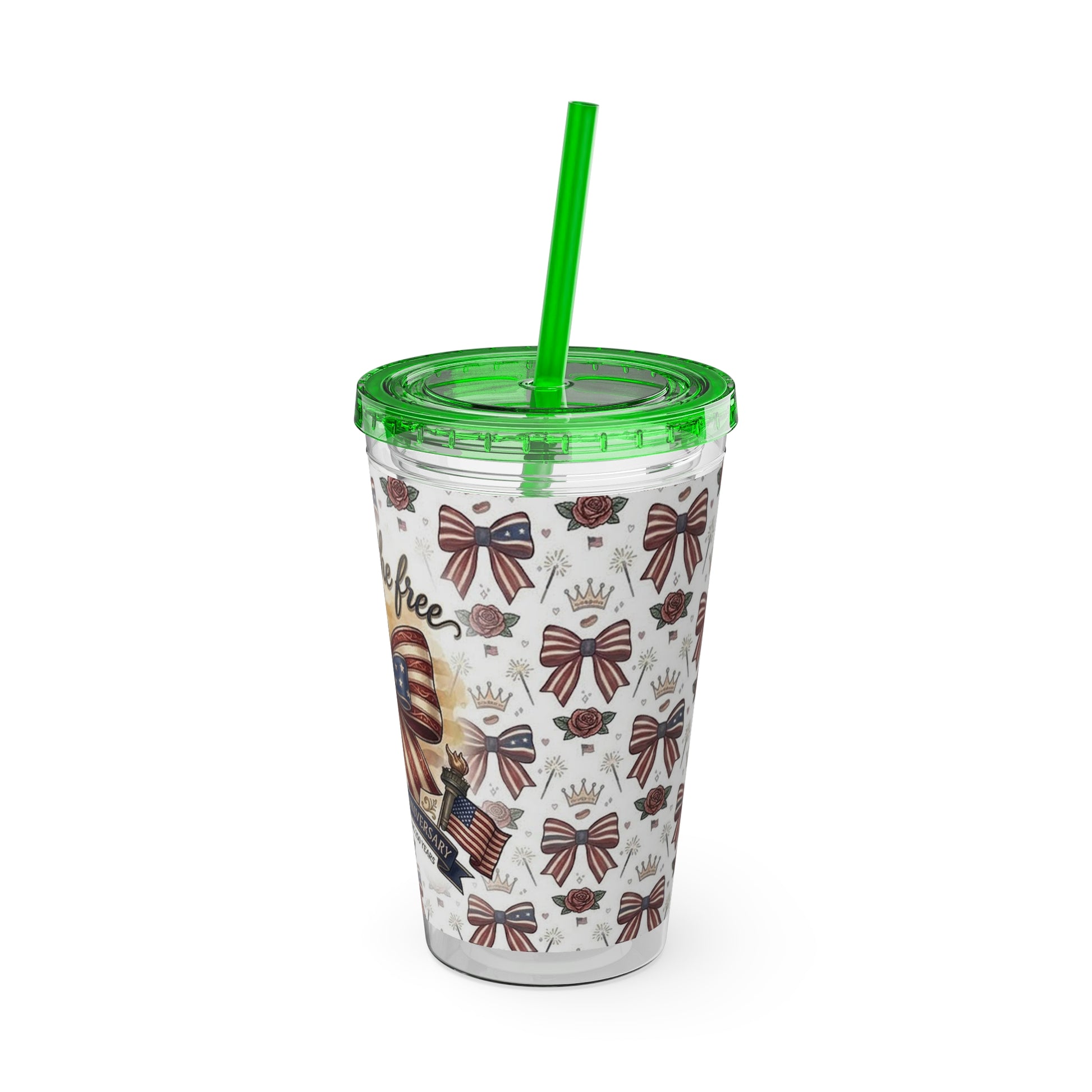 USA 250th ANNIVERSARY 16oz Tumbler with Straw | Patriotic 'Land of the Free' 16oz Tumbler with Straw - Trending Novelties & Gifts