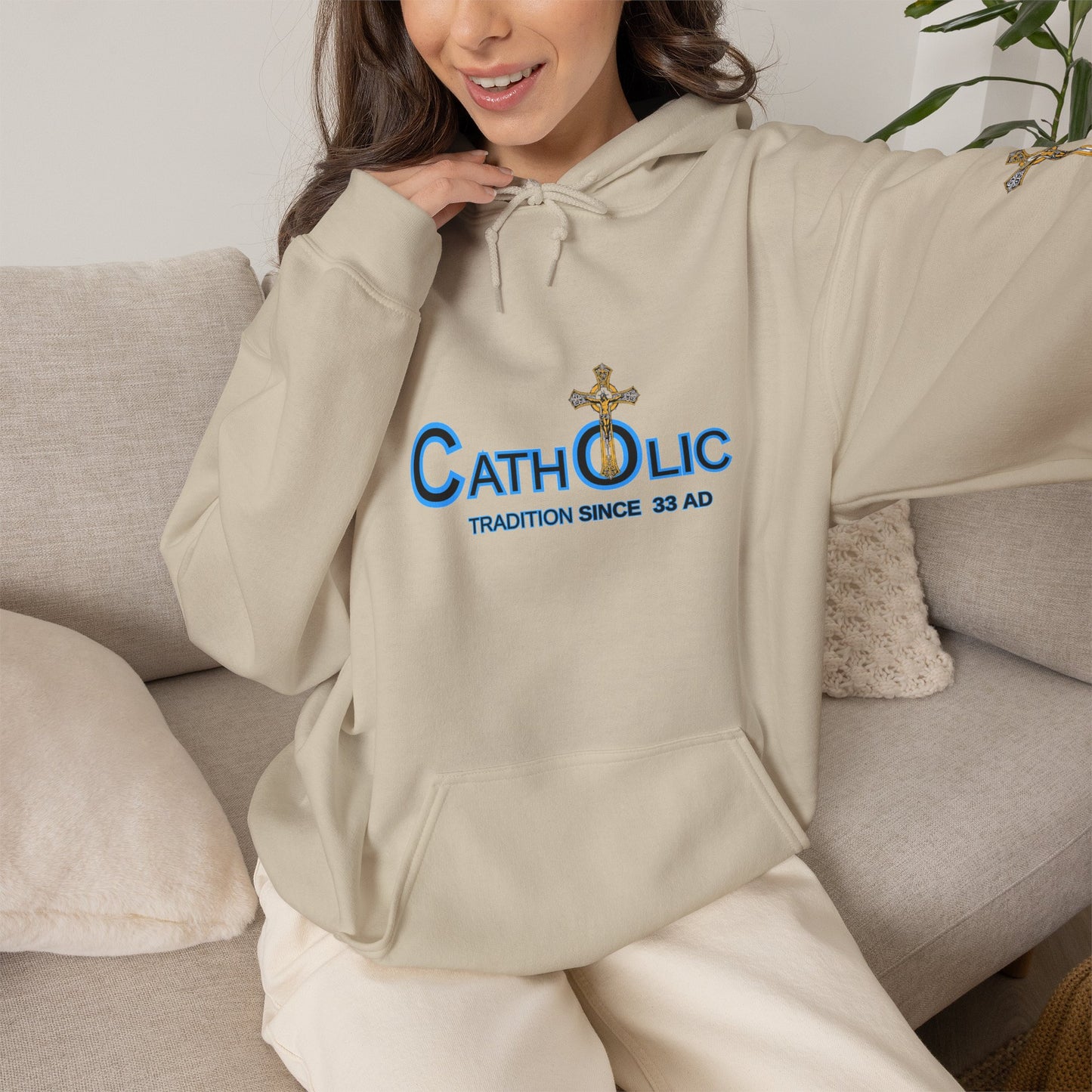 Catholic Hoodie - "Catholic: Tradition Since 33 AD" Pullover with Cross Accent (CT)