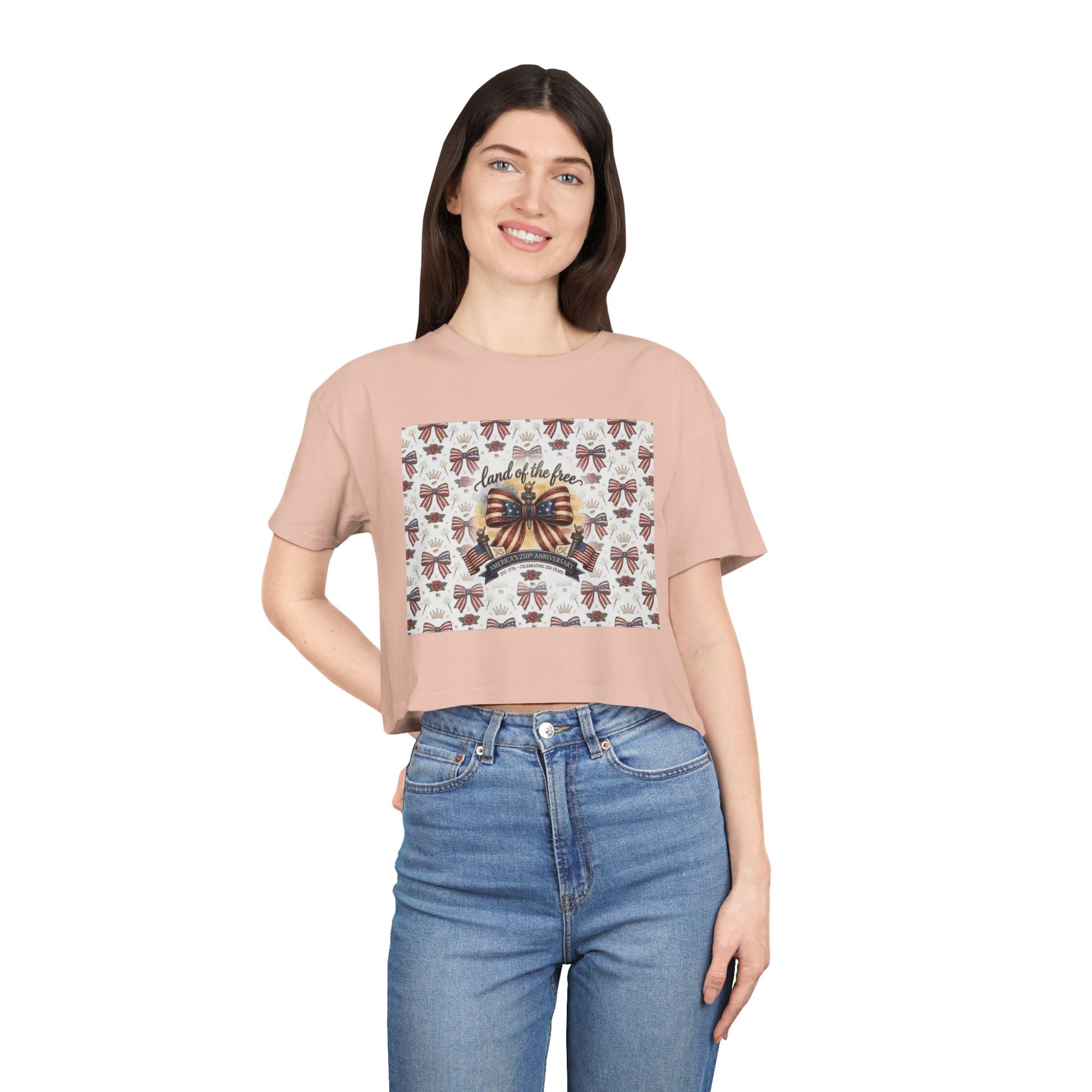 USA 250th ANNIVERSARY Women’s Crop Tee — Patriotic "Land of the Free" Women’s Crop Tee - Trending Novelties & Gifts