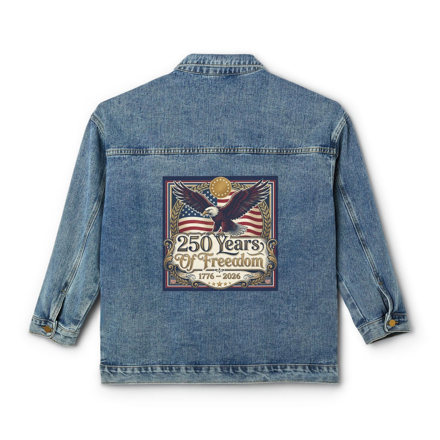 USA 250th ANNIVERSARY Women's Denim Jacket — 250 Years of Freedom Patriotic Eagle Back Print - Trending Novelties & Gifts
