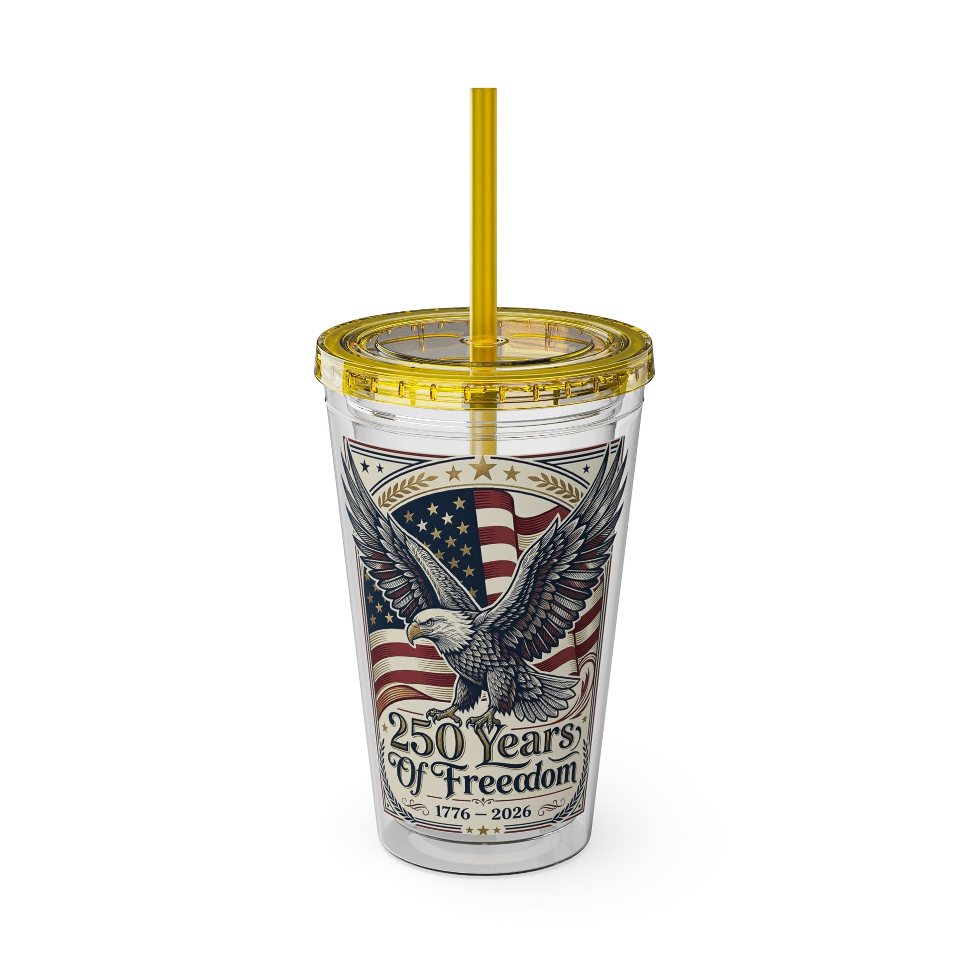 USA 250th ANNIVERSARY - Patriotic Eagle Tumbler 16oz – "250 Years of Freedom" USA Flag Straw Cup - Trending Novelties & Gifts