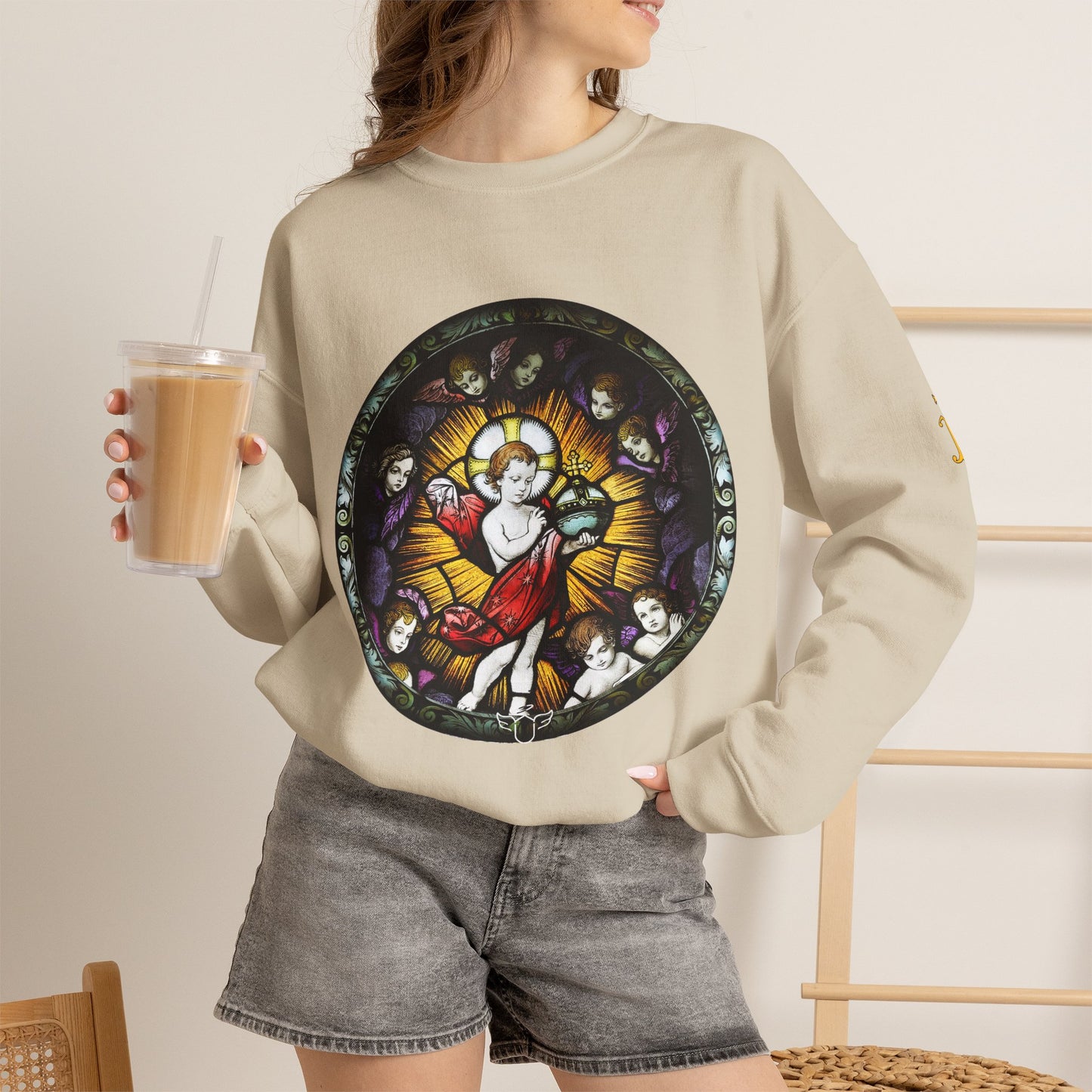 Catholic Stained Glass Designed Baby Jesus  Sweatshirt (CT)