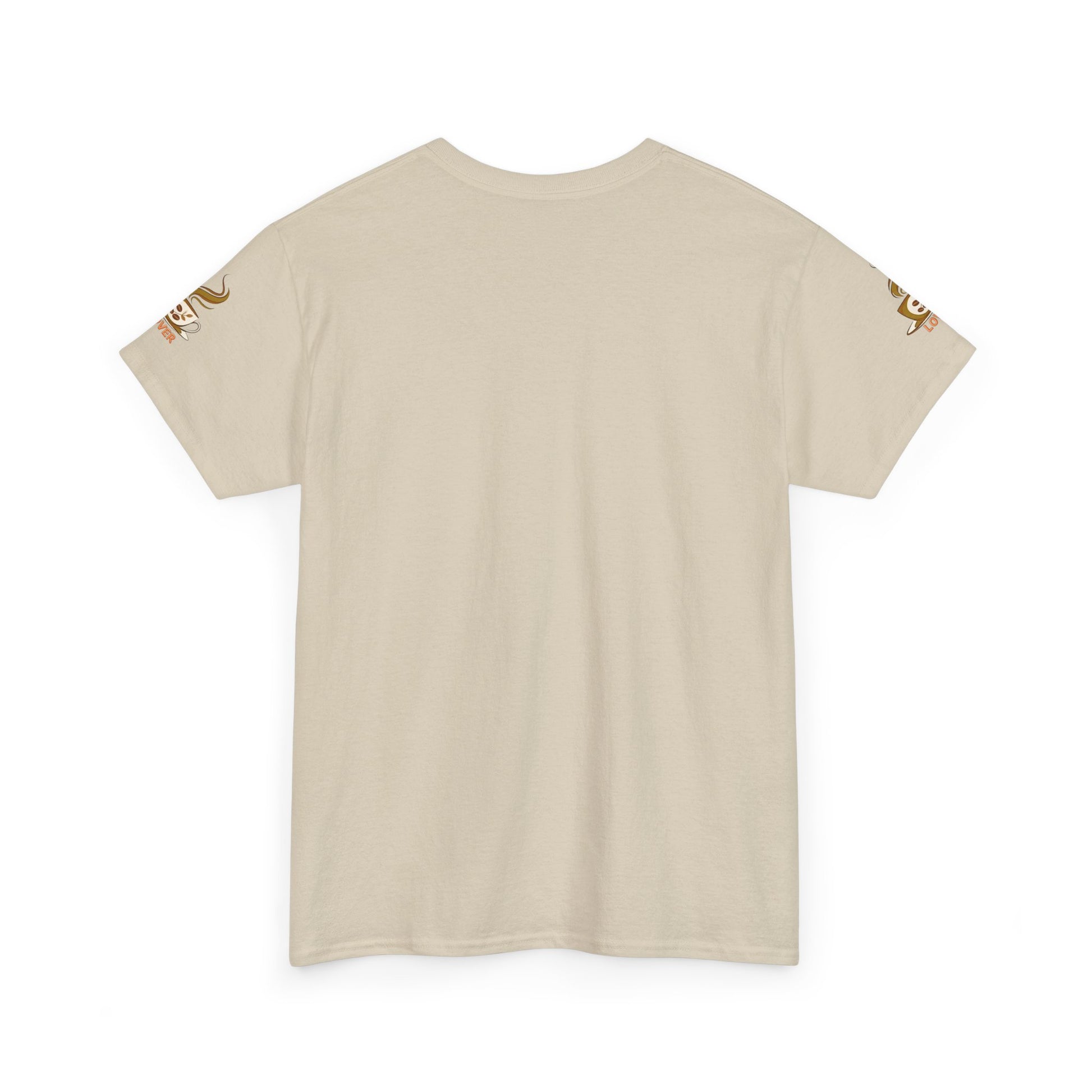 COFFEE LOVERS Cotton Tee - Coffee Makes Everything Better, Beige t-shirt with gold accents on a white background