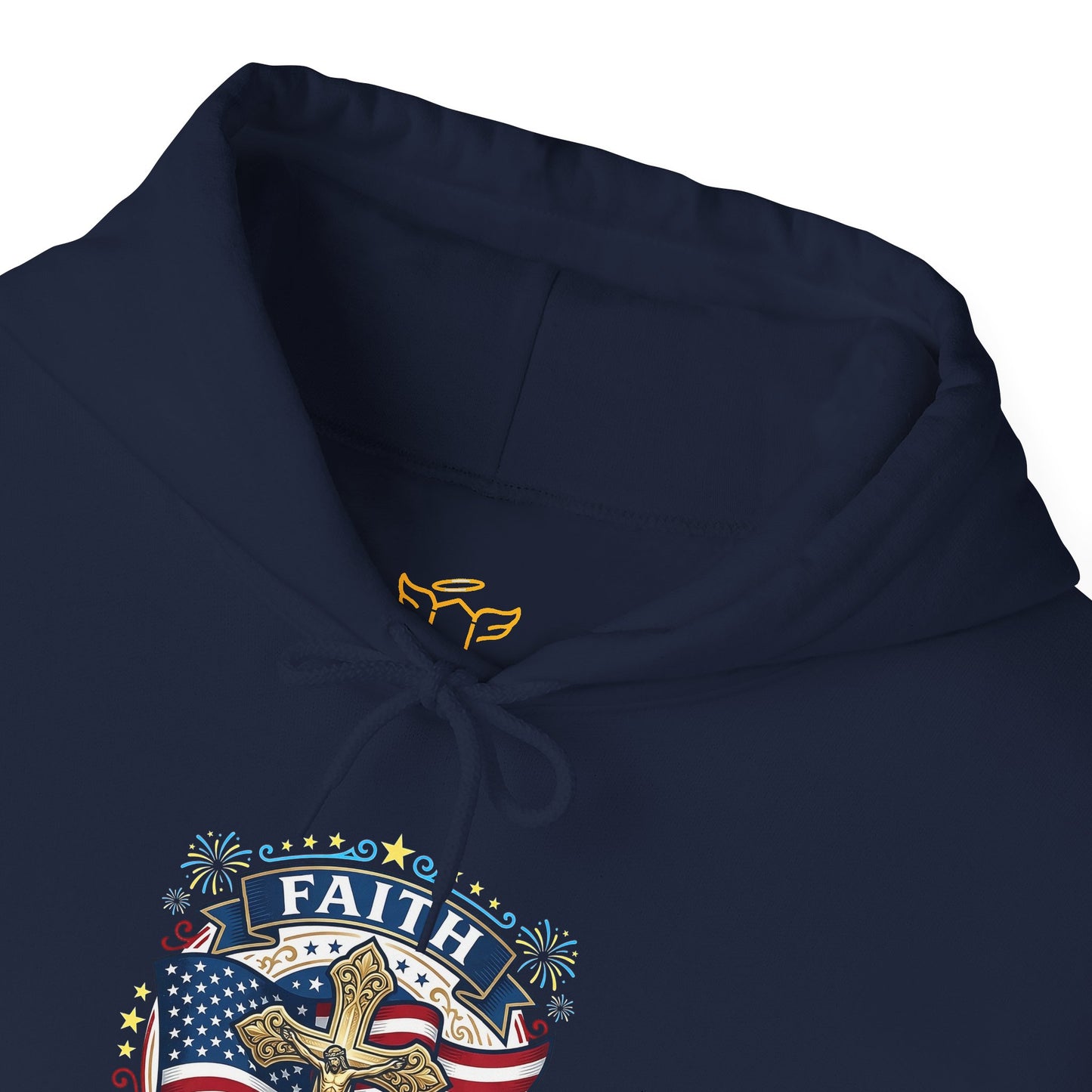 Catholic Faith, Family & Freedom Hoodie — American Flag Cross Patriotic Pullover (USA 250th)