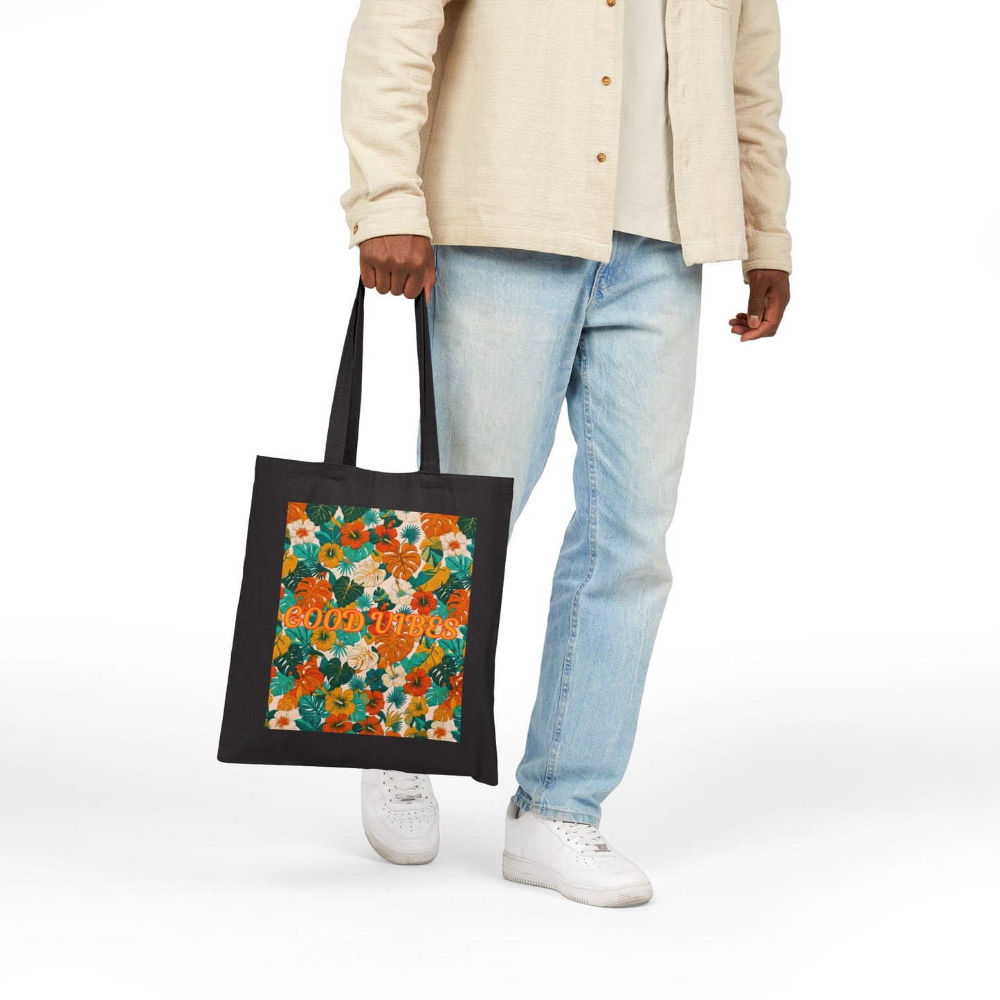 Summer Tote Bag — 'Good Vibes' Retro Floral Canvas Tote - Trending Novelties & Gifts