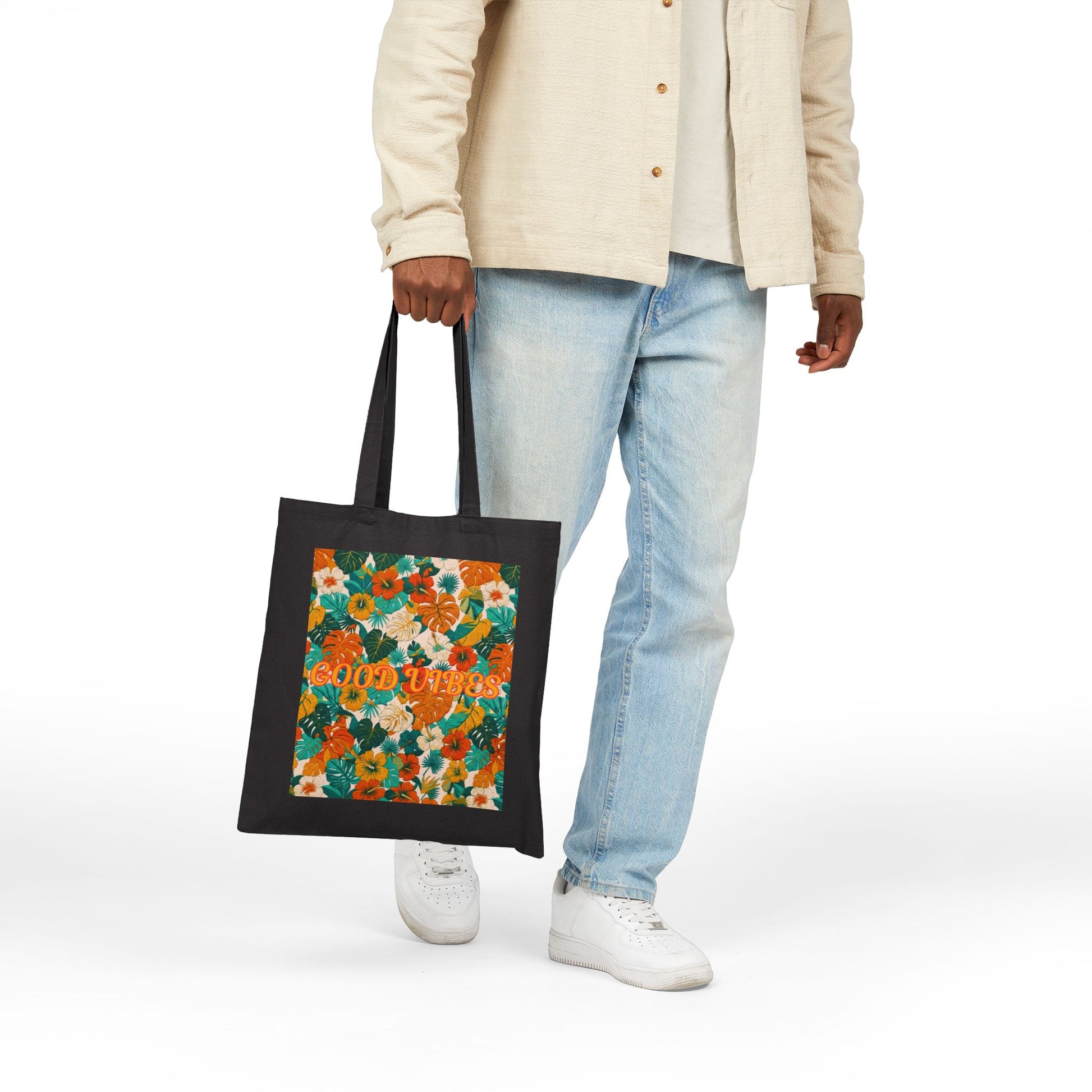 Summer Tote Bag — 'Good Vibes' Retro Floral Canvas Tote - Trending Novelties & Gifts