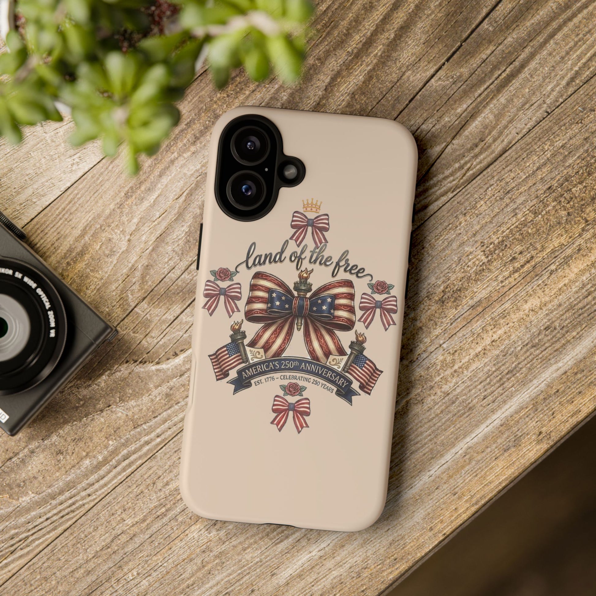 USA 250th ANNIVERSARY "Land of the Free" Tough Phone Case – USA Flag Bow Phone Cover - Trending Novelties & Gifts