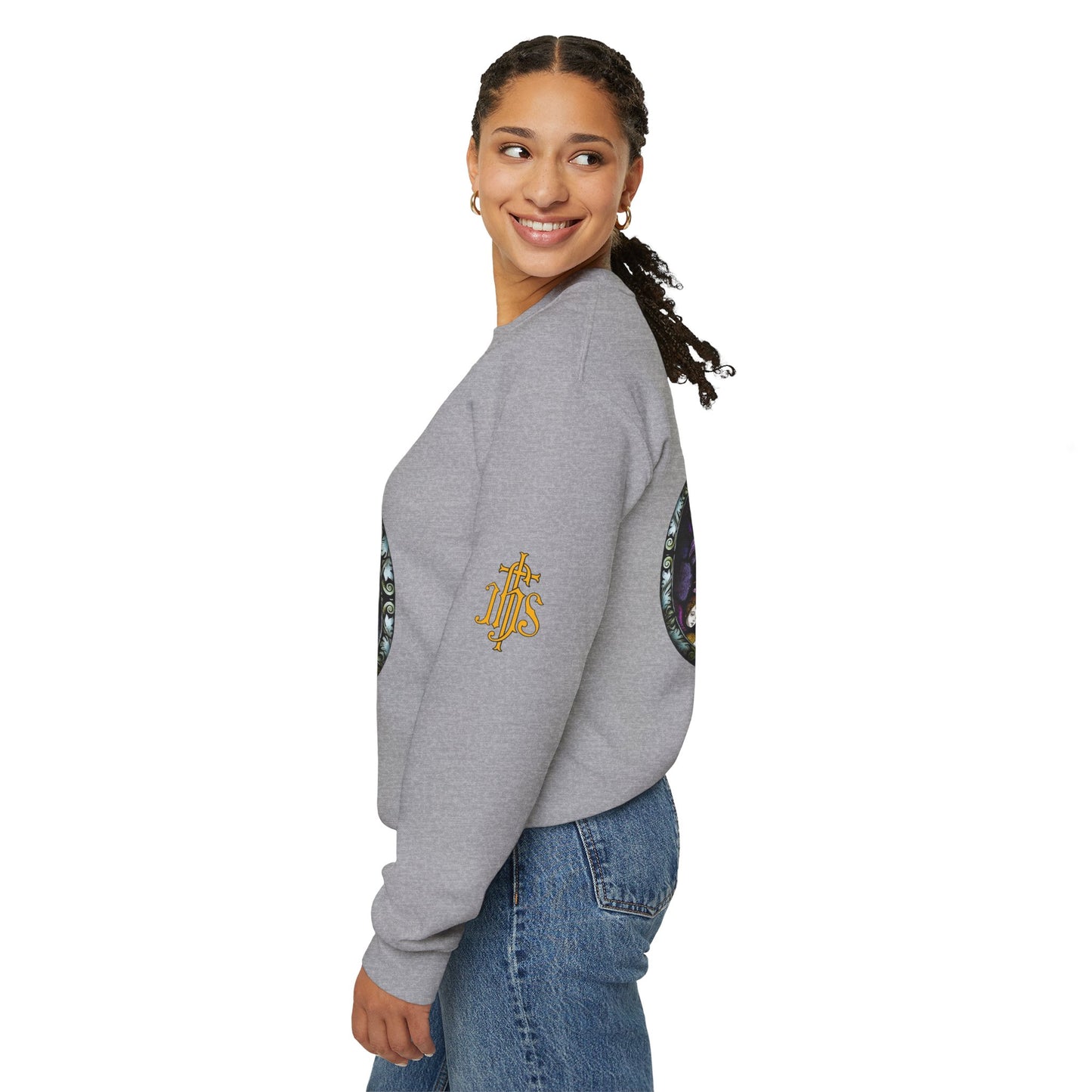 Catholic Stained Glass Designed Baby Jesus  Sweatshirt (CT)