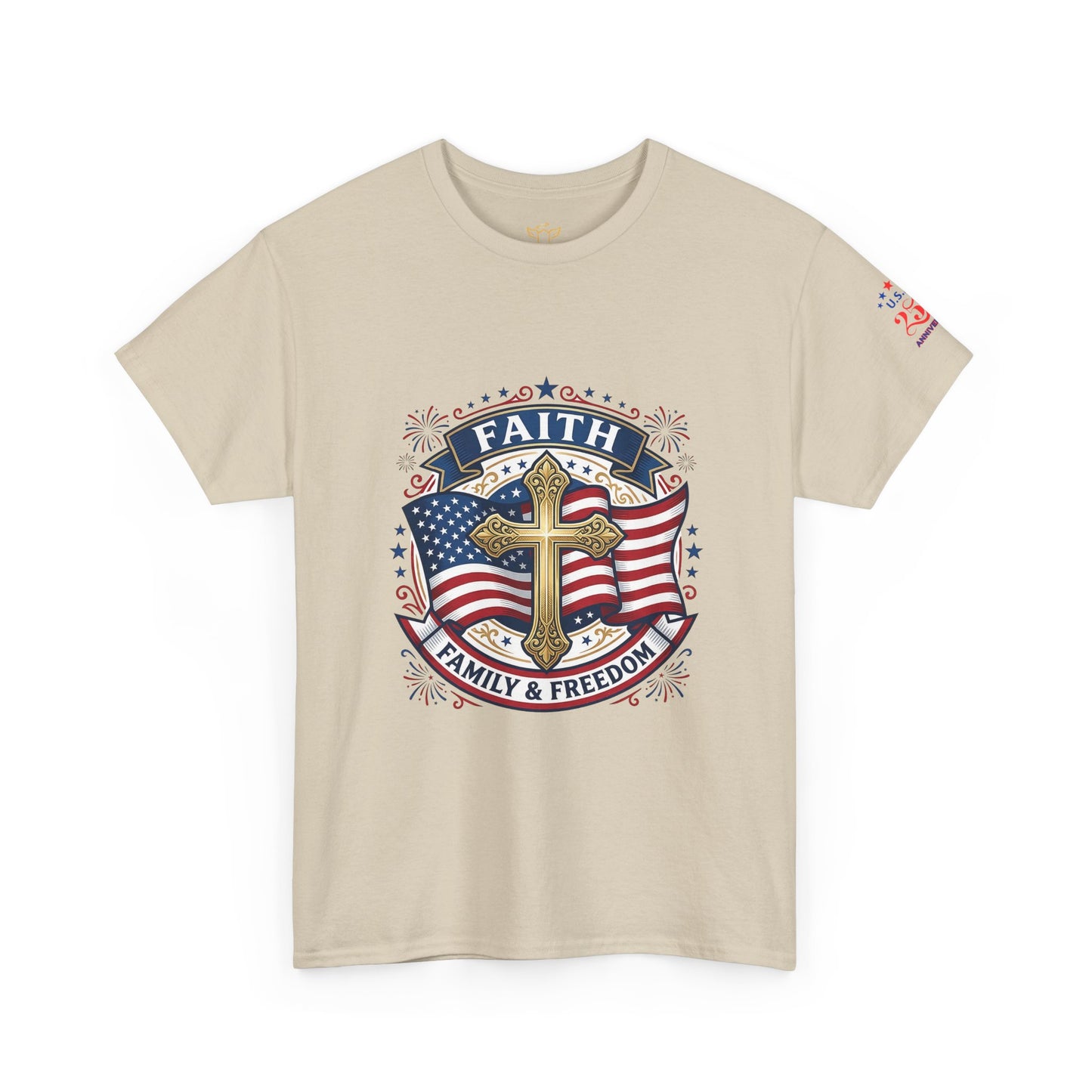 Faith, Family & Freedom Tee (USA 250th) — Patriotic Cross American Flag T-Shirt